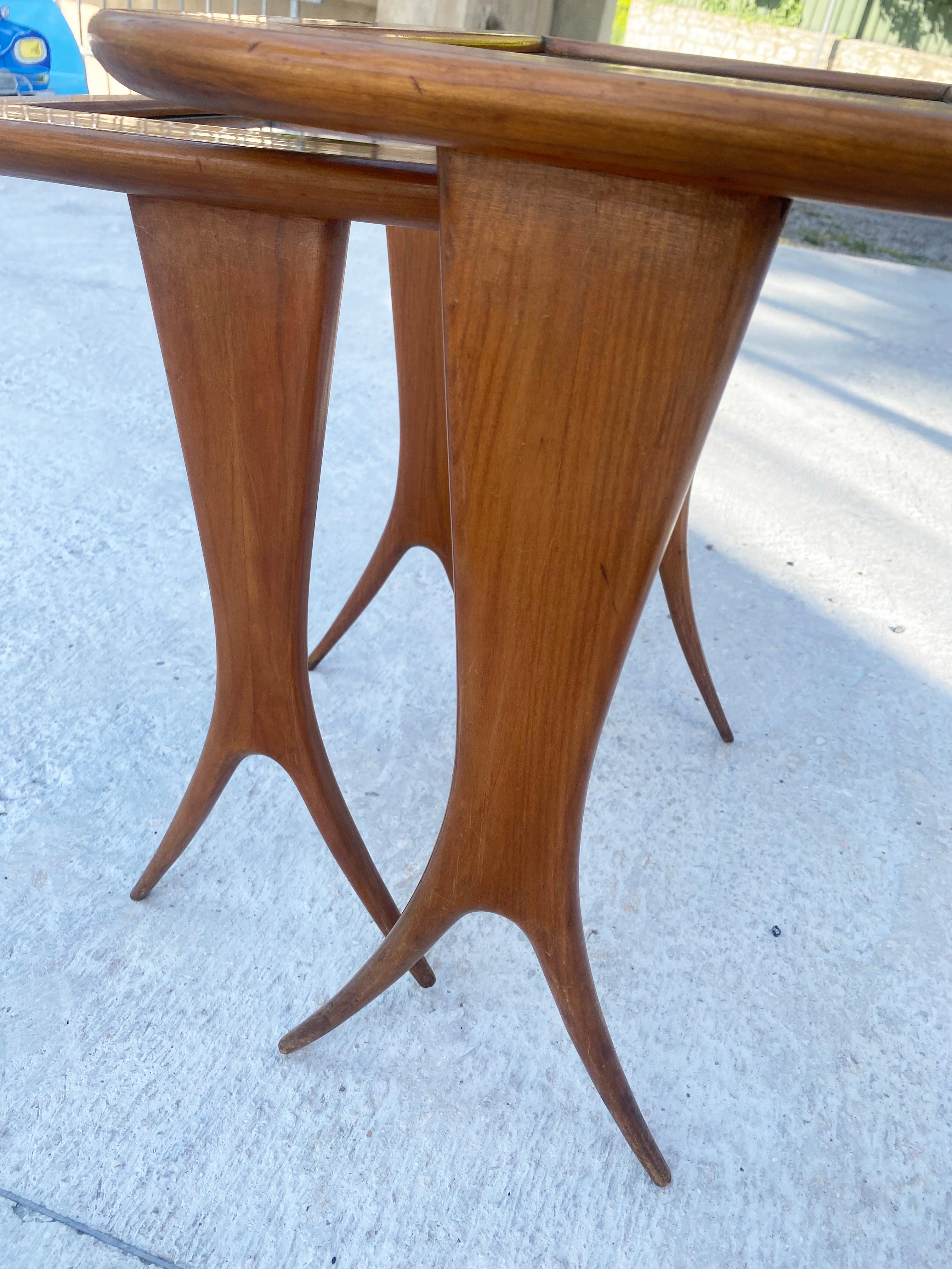 Wood 2 Gigognes coffee tables Raphael Raffel Cherry and glass 1960 For Sale