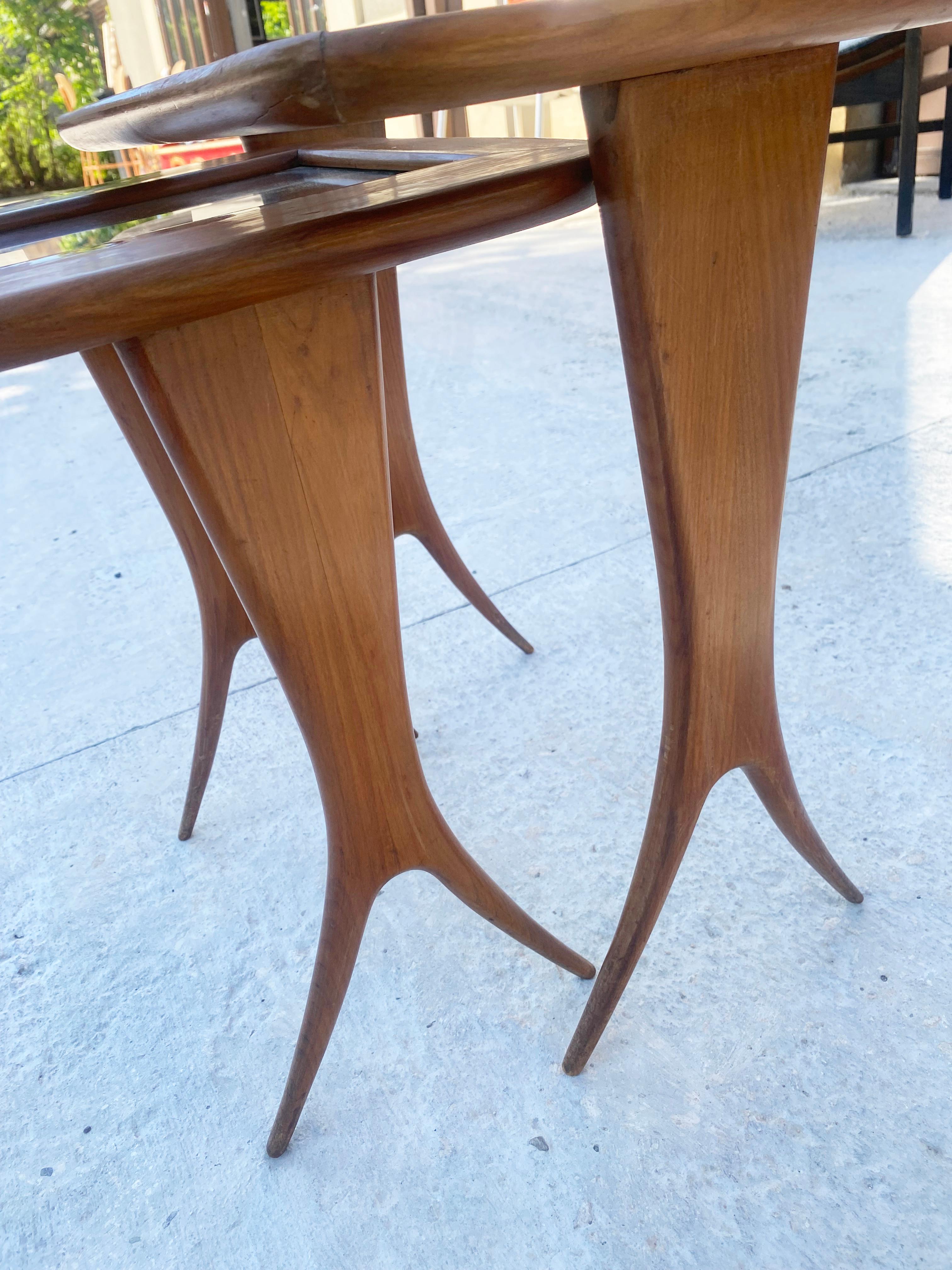2 Gigognes coffee tables Raphael Raffel Cherry and glass 1960 For Sale 1