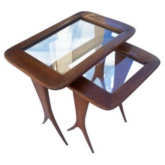 Used 2 Gigognes coffee tables Raphael Raffel Cherry and glass 1960
