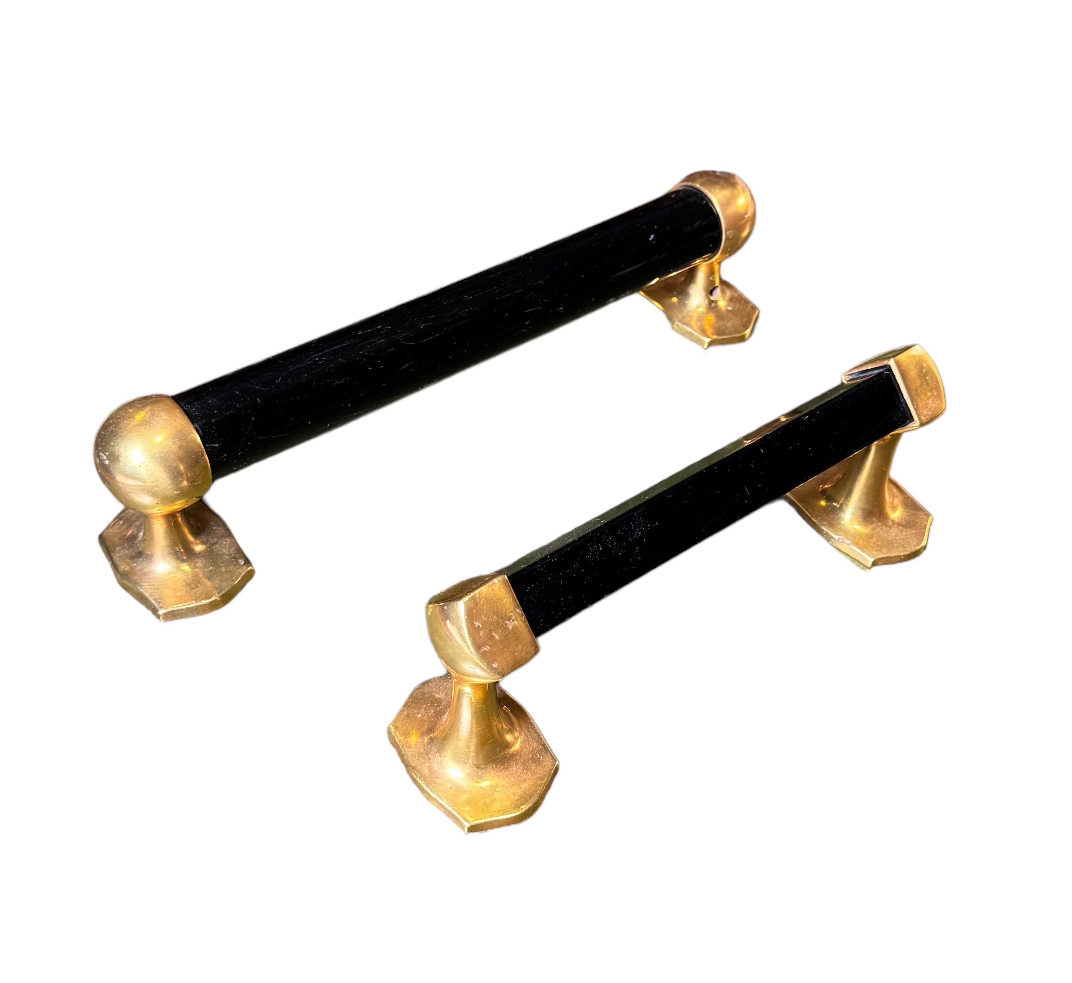 Edwardian 2 Gilt-Bronze & Black Glass Hand Towel Racks For Sale