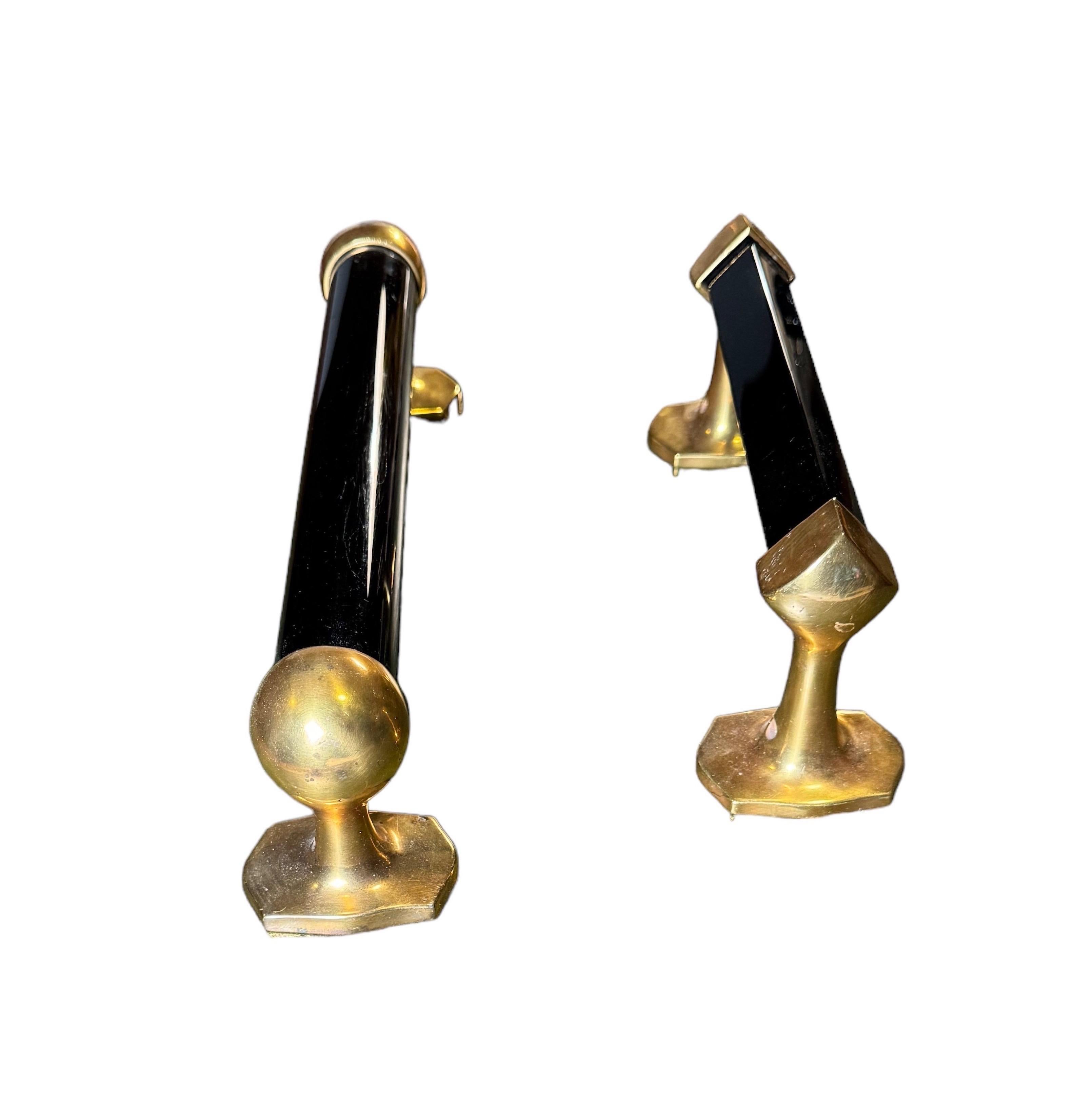 2 Gilt-Bronze & Black Glass Hand Towel Racks In Good Condition For Sale In Huntington, NY