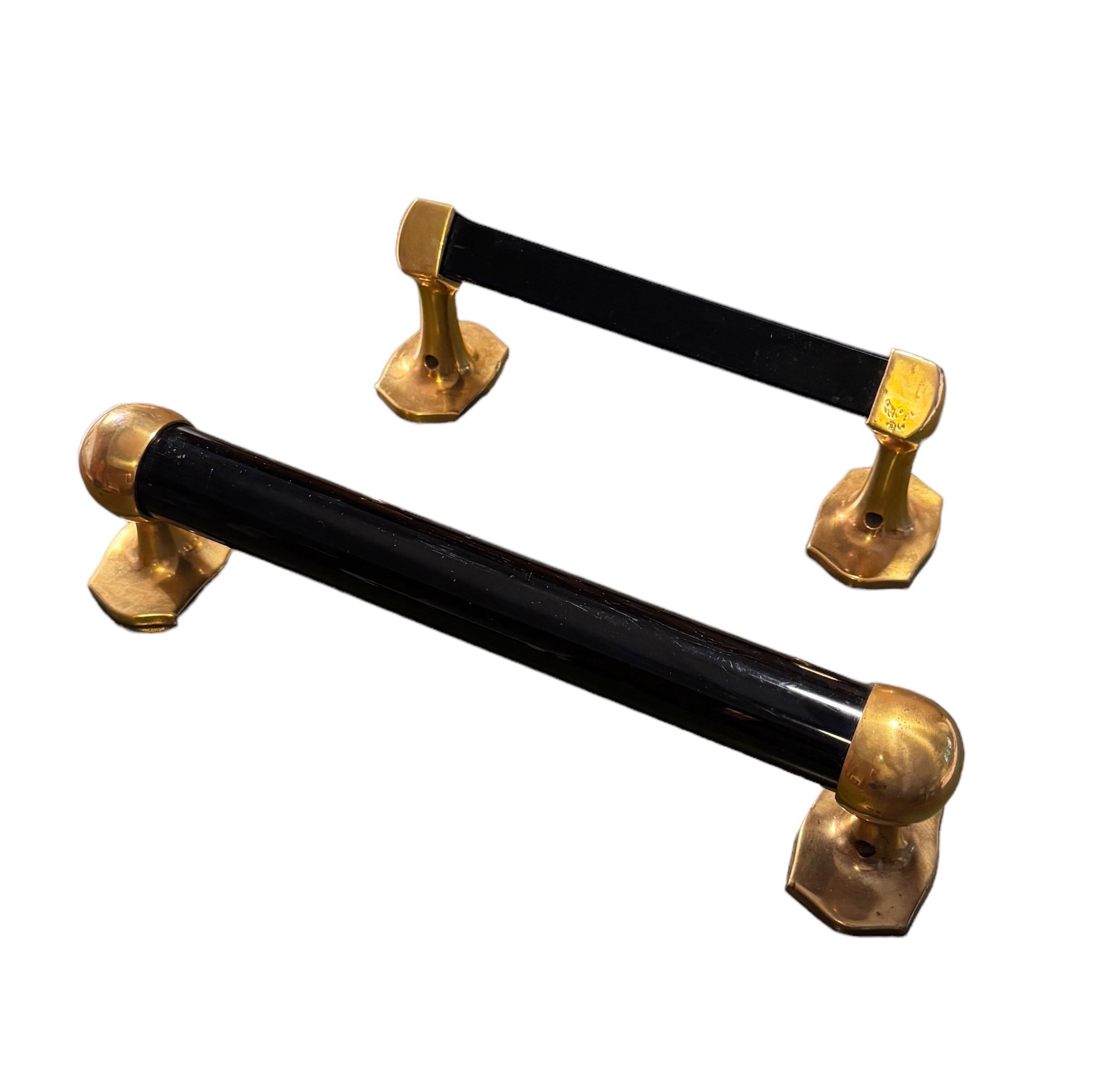 20th Century 2 Gilt-Bronze & Black Glass Hand Towel Racks For Sale