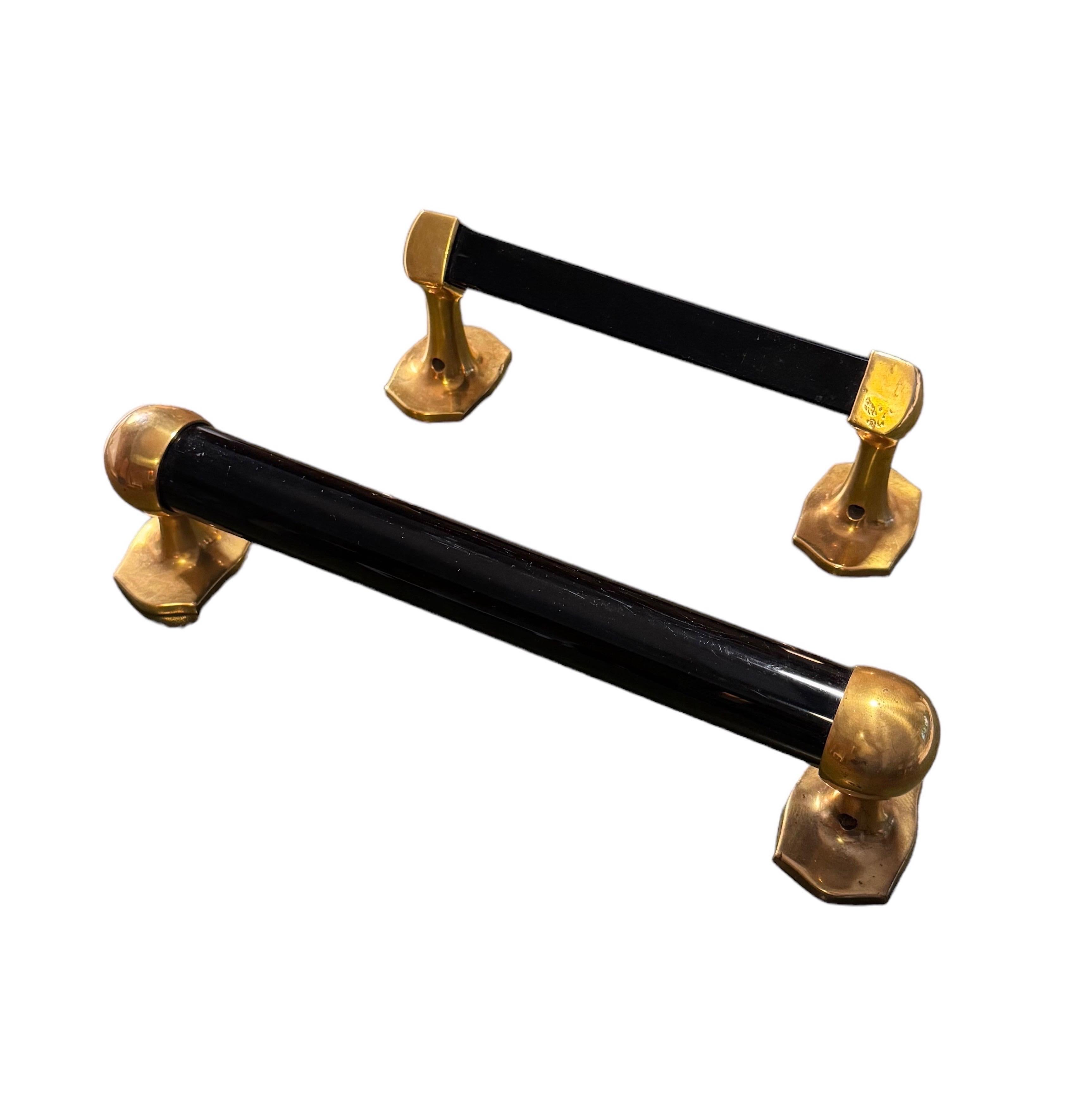 2 Gilt-Bronze & Black Glass Hand Towel Racks For Sale 1