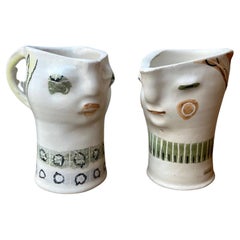 Retro 2 Glazed Ceramic pitchers " Les Argonautes ", circa 1965. Unique pieces 