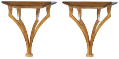 2 Global Views Gothic Modern Oak Wall Hanging Shelf Sconce Architectural Pair