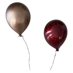 2 glossy clay balloons in Golden Red and Beige - For wall or ceiling -medium