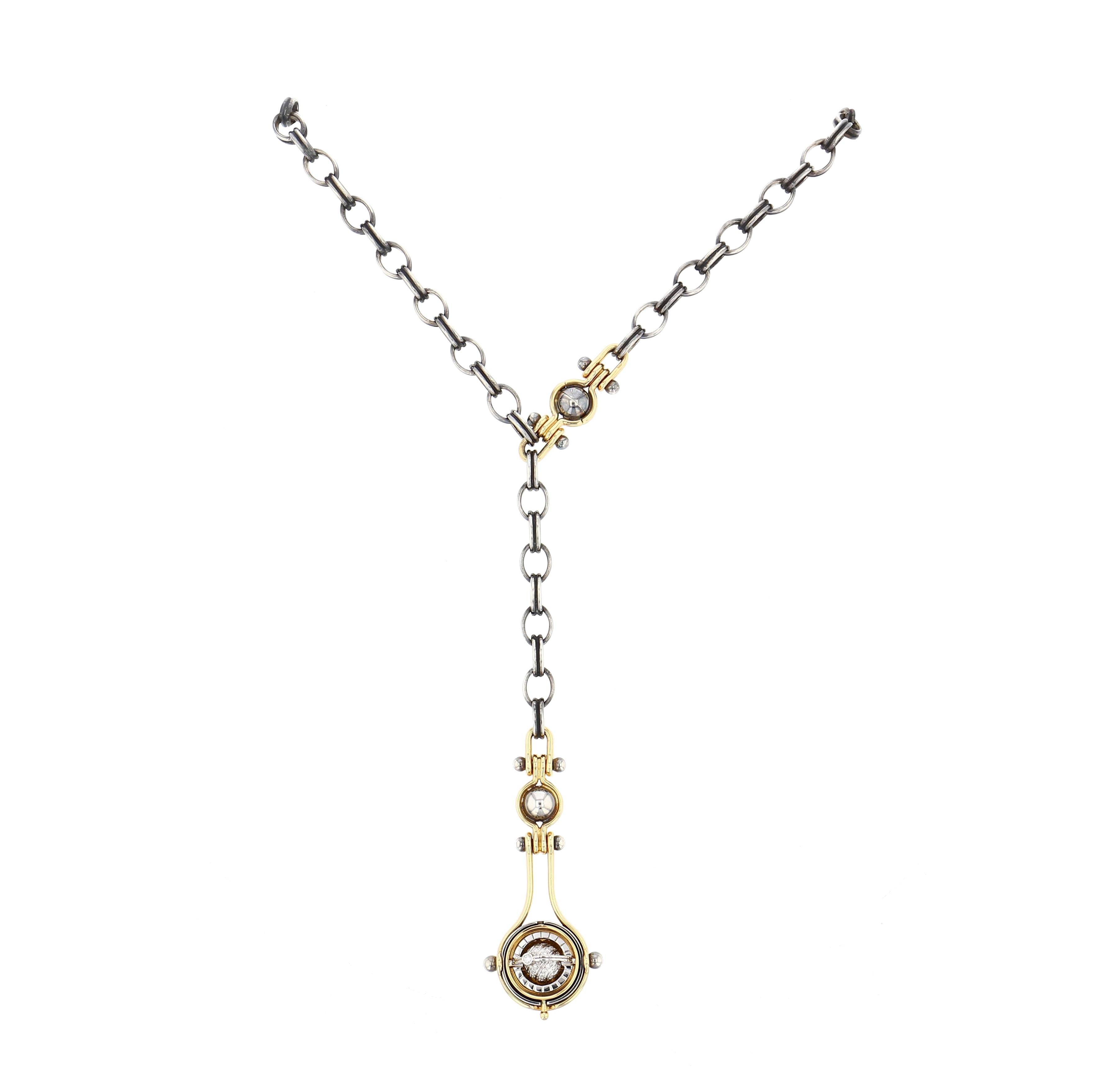 Cushion Cut Diamonds Drops Necklace in 18k yellow gold by Elie Top