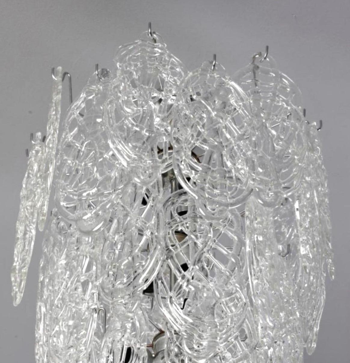 2 Grand Italian Midcentury Modern Cascading Clear Murano Glass Chandeliers 1970  In Good Condition For Sale In New York, NY