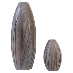 2 Gray Ceramic Vases "Lansett", Upsala Ekeby Ingrid Atterberg, Sweden, 1950s