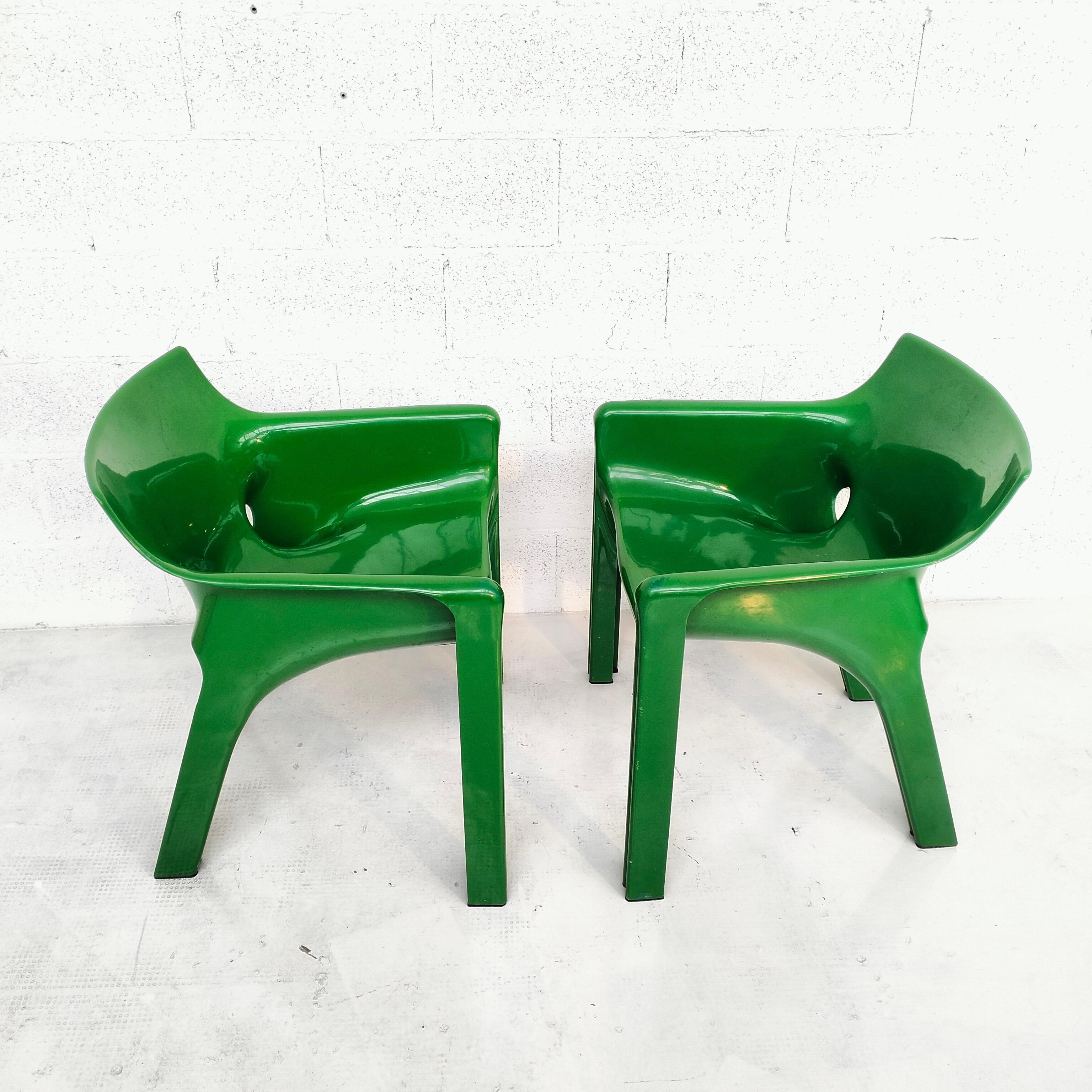 Plastic 2 green Gaudì chairs by Vico Magistretti for Artemide 70s