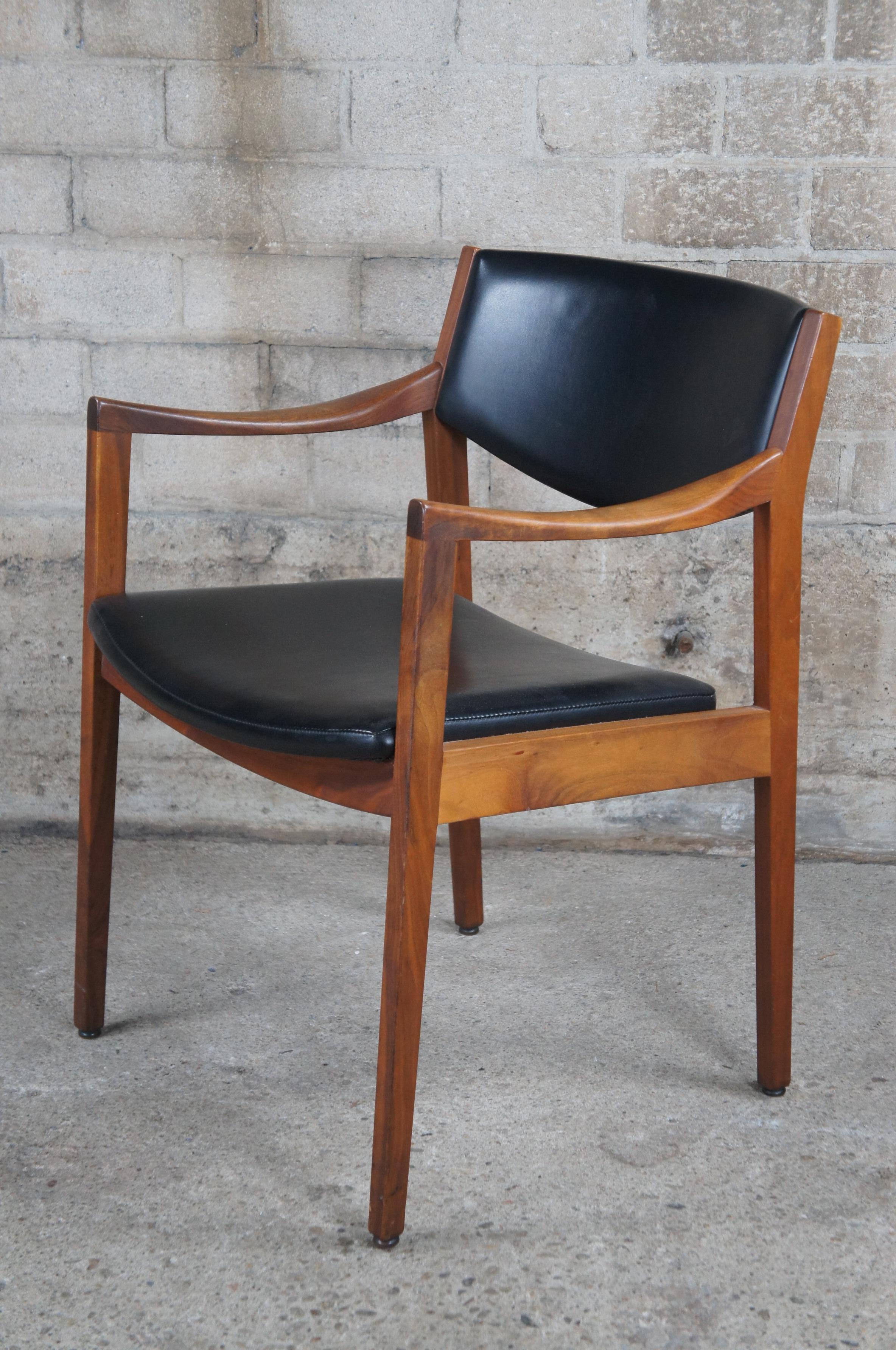 2 Gunlocke After Risom Mid Century Modern Danish Walnut & Leather Arms Chairs 1