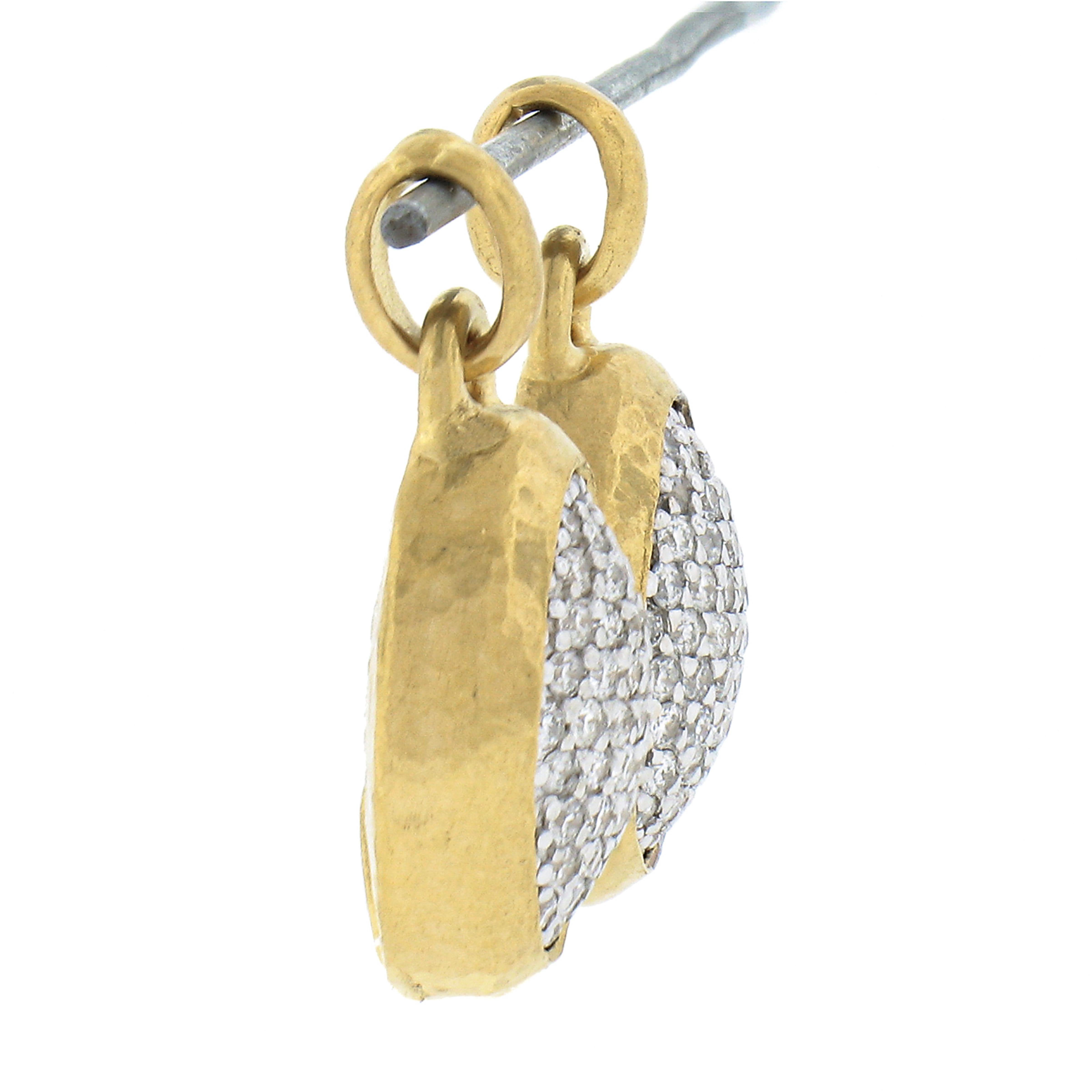 2 Gurhan 24k Yellow Gold Oval Hammered Finish .50ctw Pave Set Diamond Pendants In Good Condition In Montclair, NJ
