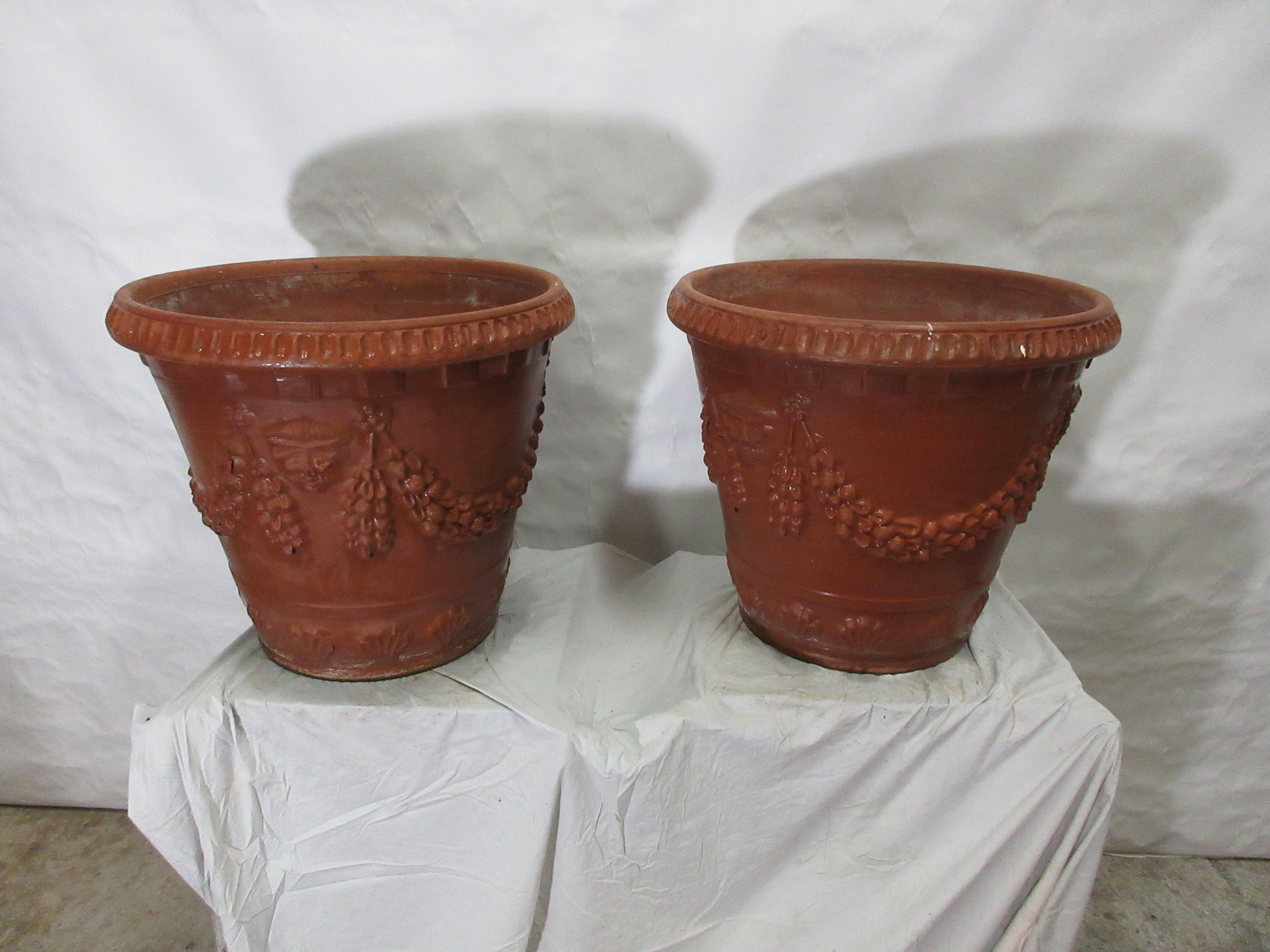 This is a set of 2 original finish Gustavian Style Italian terracotta planters. I actually have 6 sets of 2.
