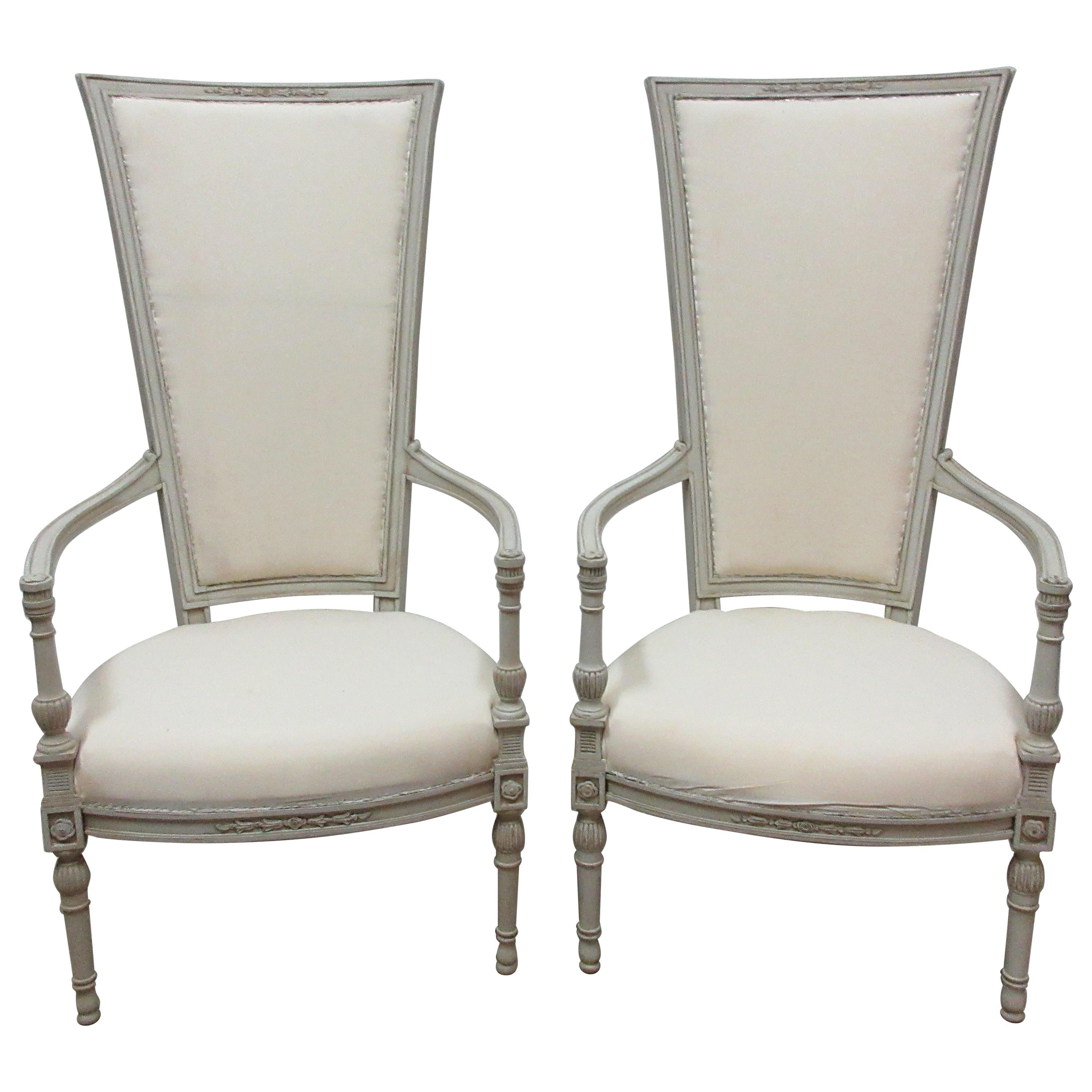 Set of 2 Gustavian Style Tall Back Armchairs For Sale