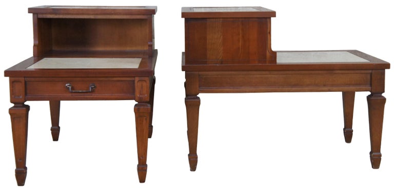 2 Hammary Two Tier Italian Provincial Cherry Marble Side Accent