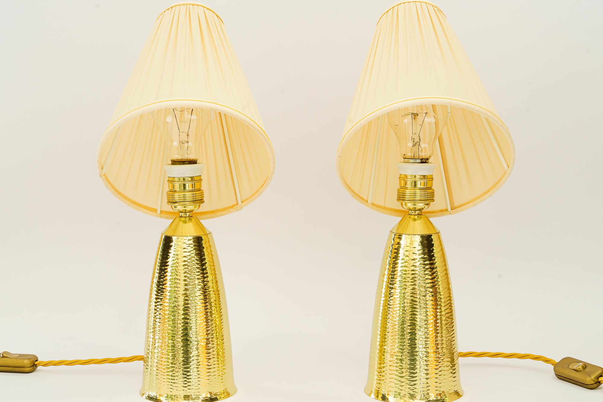 Mid-Century Modern 2  hammered table lamps with fabric shades vienna around 1950s  For Sale