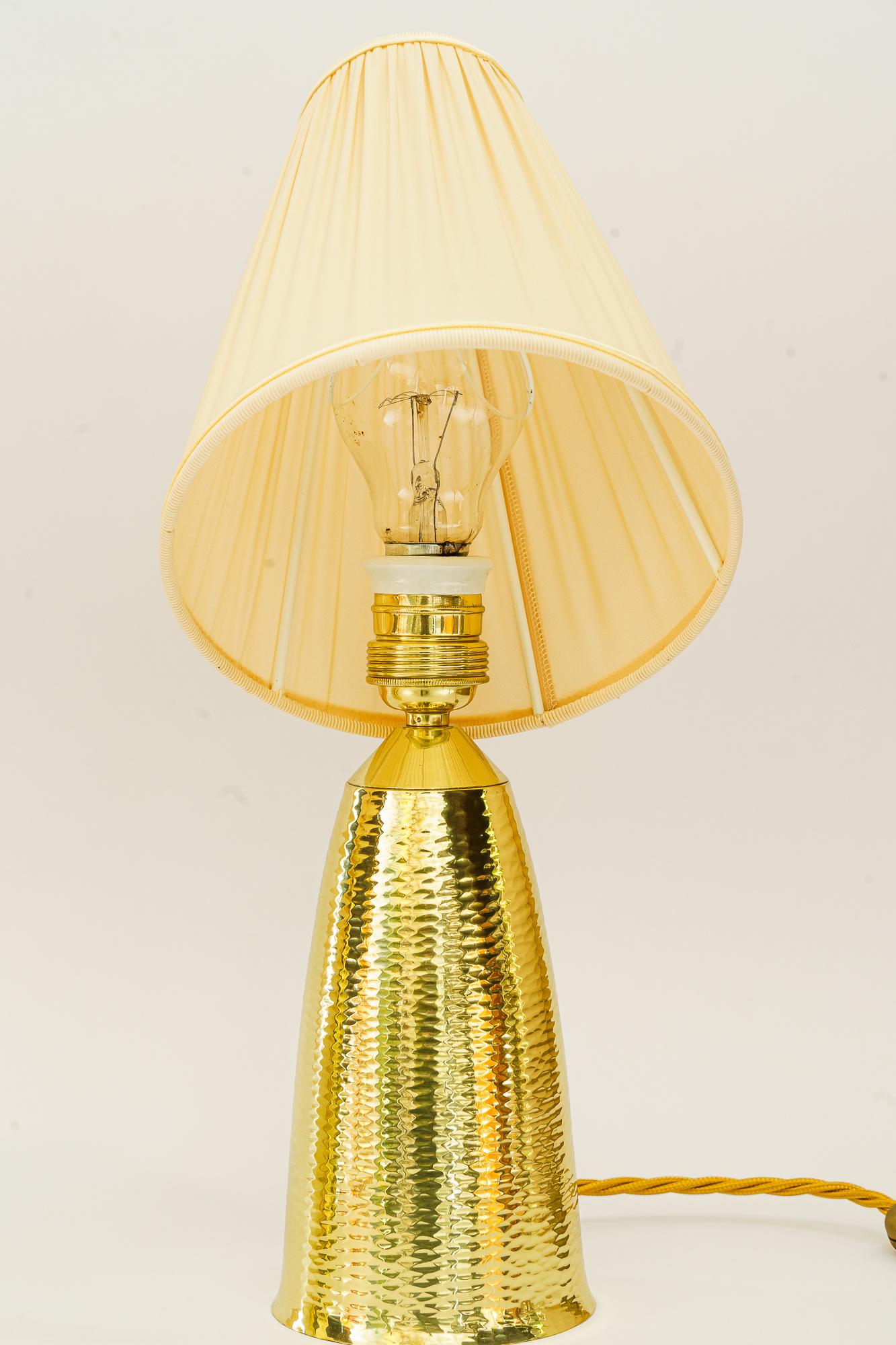 Austrian 2  hammered table lamps with fabric shades vienna around 1950s  For Sale