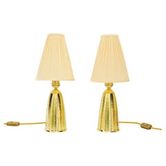 Vintage 2  hammered table lamps with fabric shades vienna around 1950s 