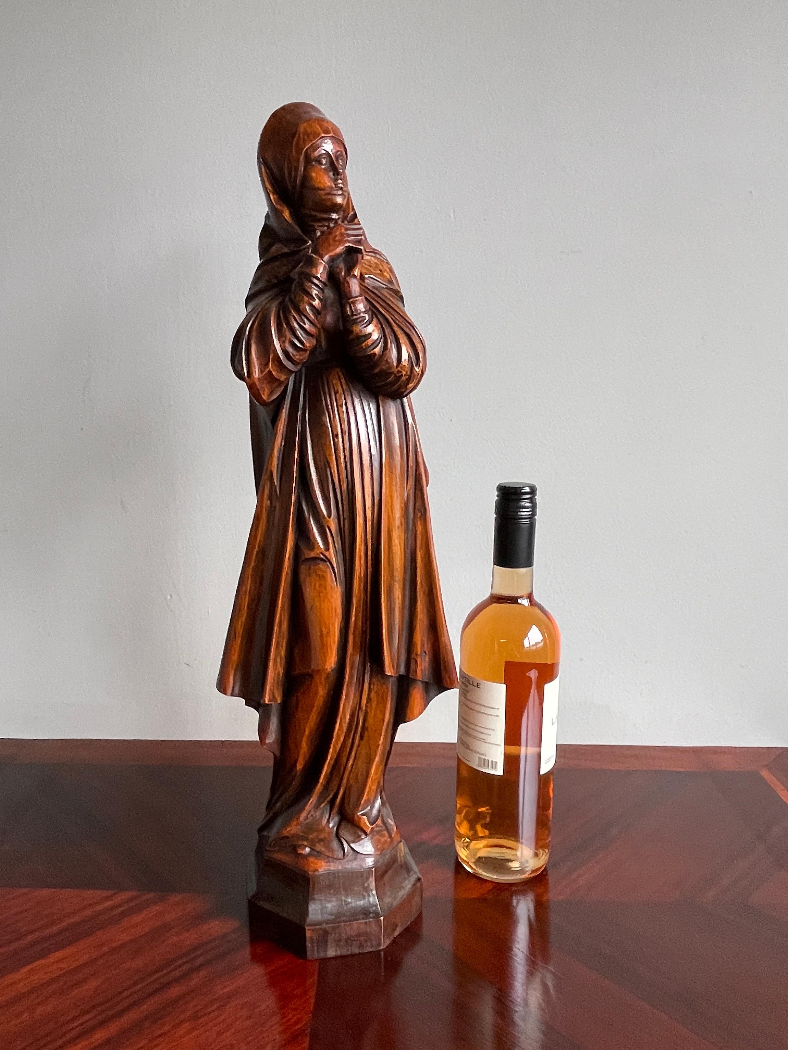 Wood 2 Hand Carved Antique Statuette & Sculpture of Saint Teresa of Avila / of Jesus For Sale