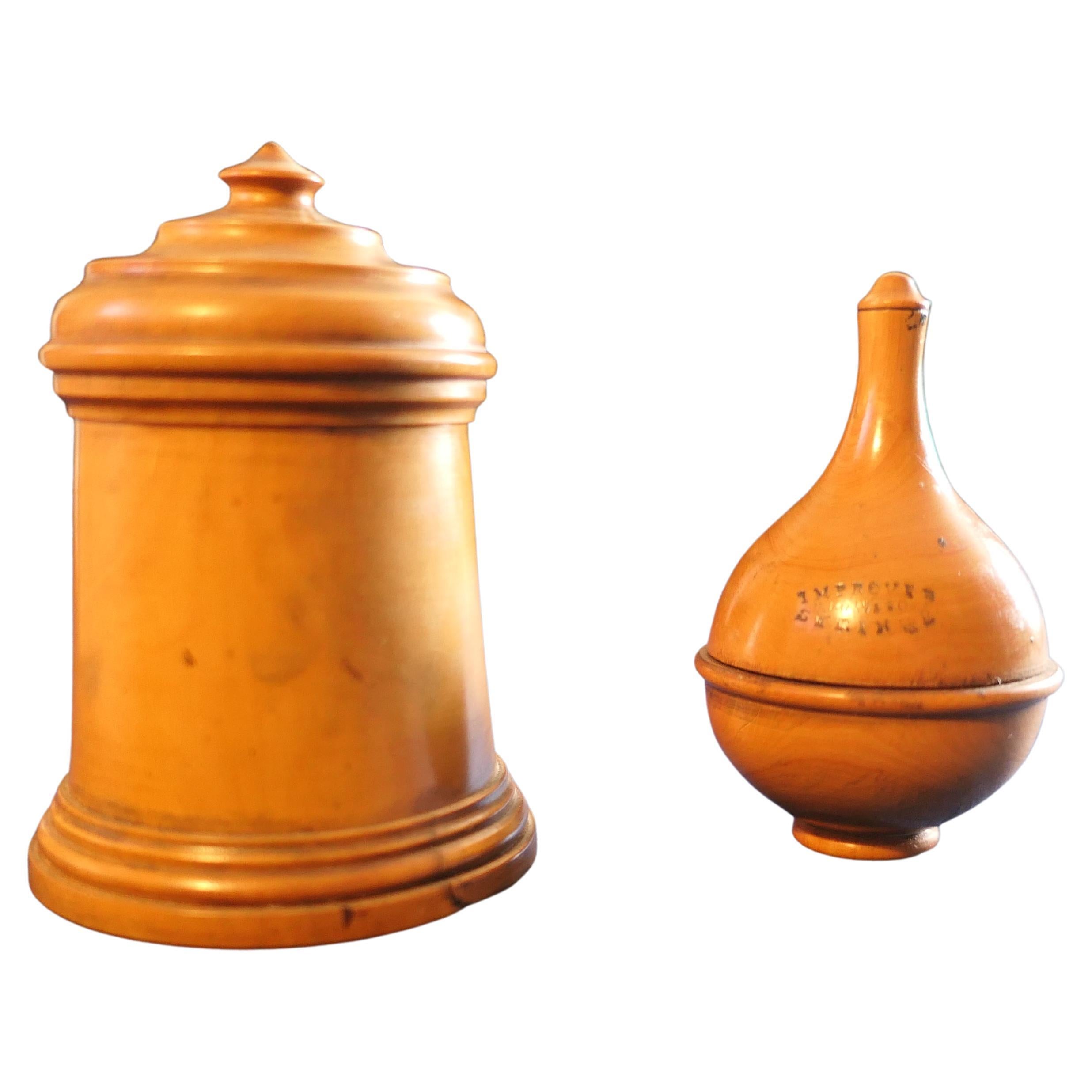 2 Hand Made 19th Century Treen Pharmacy Containers in Sycamore