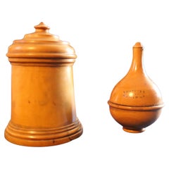 2 Hand Made 19th Century Treen Pharmacy Containers in Sycamore   