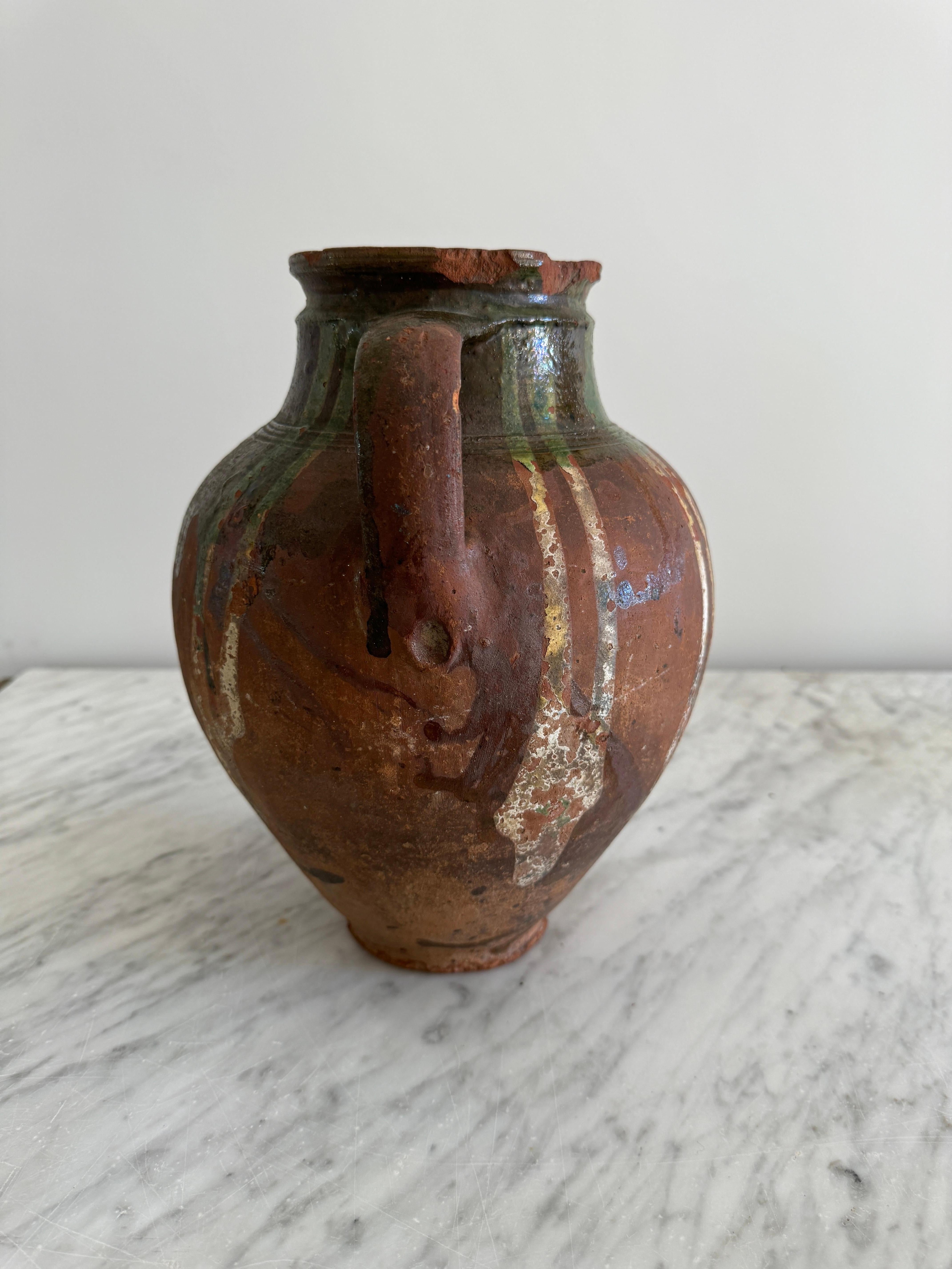 Terracotta Pentola a 2 manici per conchiglie a strisce in vendita