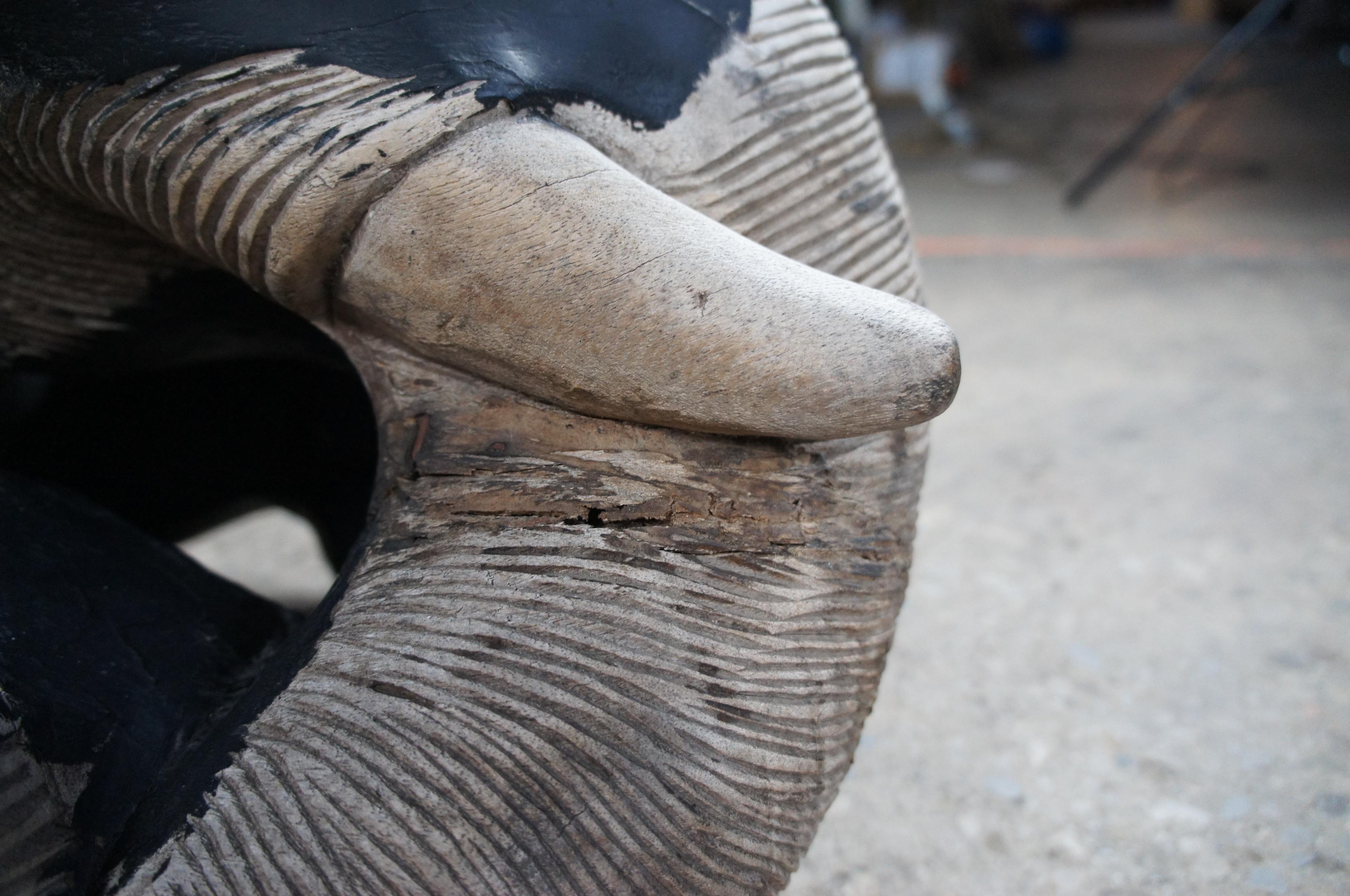 2 Handmade Vintage Indonesian Carved Teak Wood Elephant Guardian Statues 5