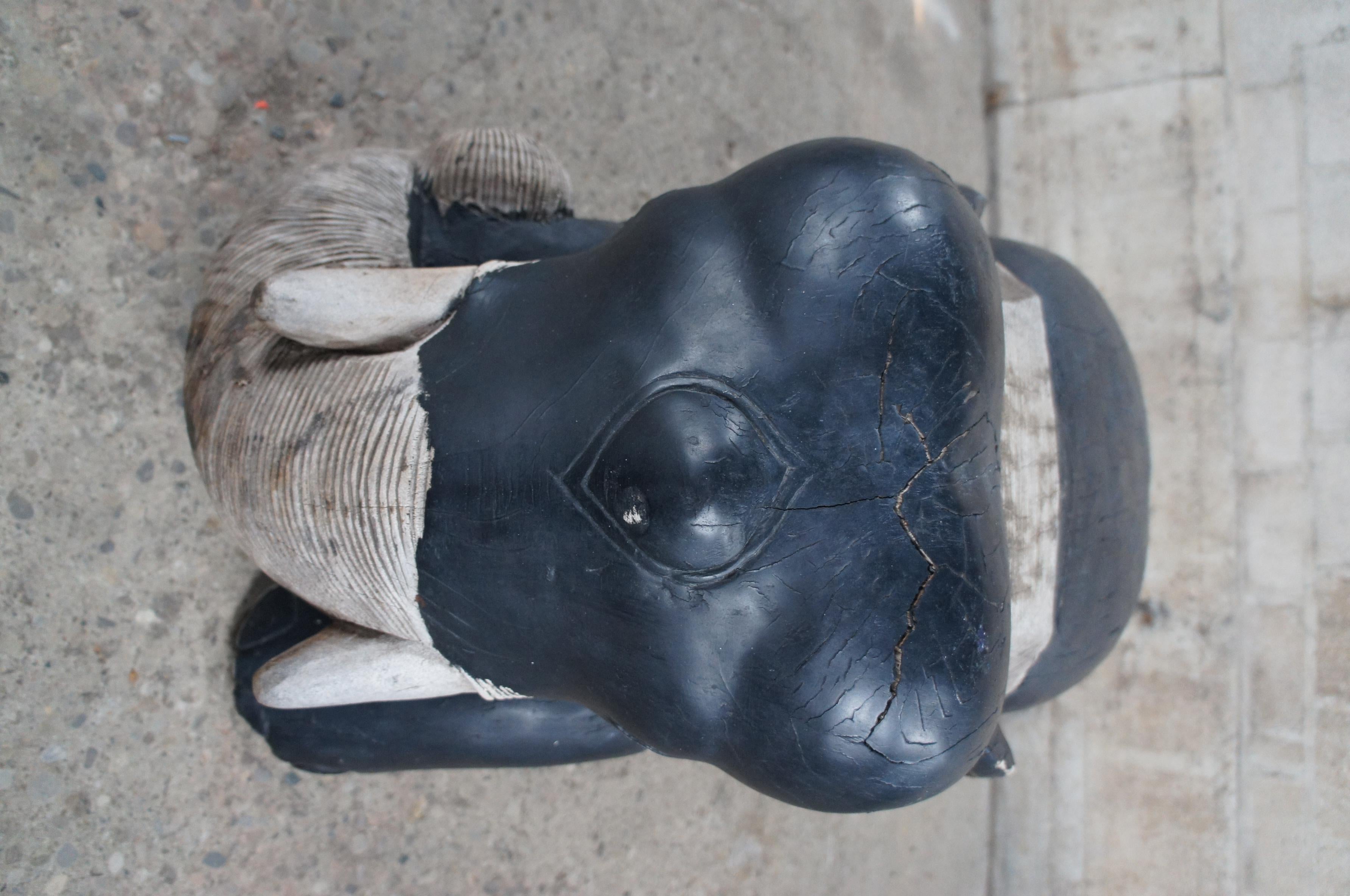2 Handmade Vintage Indonesian Carved Teak Wood Elephant Guardian Statues For Sale 6