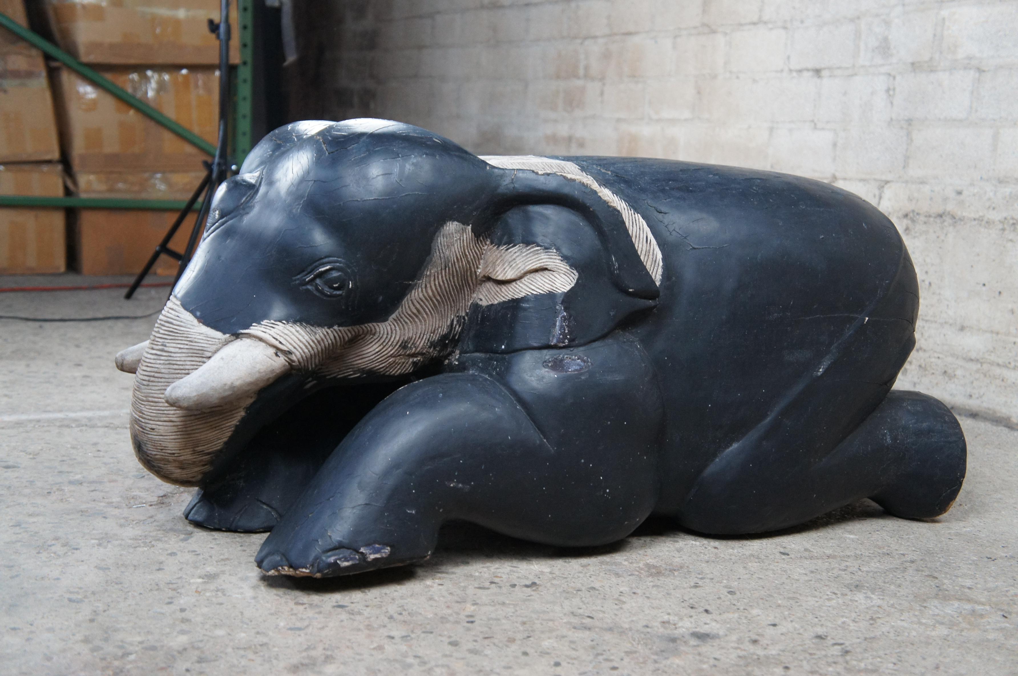 2 Handmade Vintage Indonesian Carved Teak Wood Elephant Guardian Statues For Sale 2