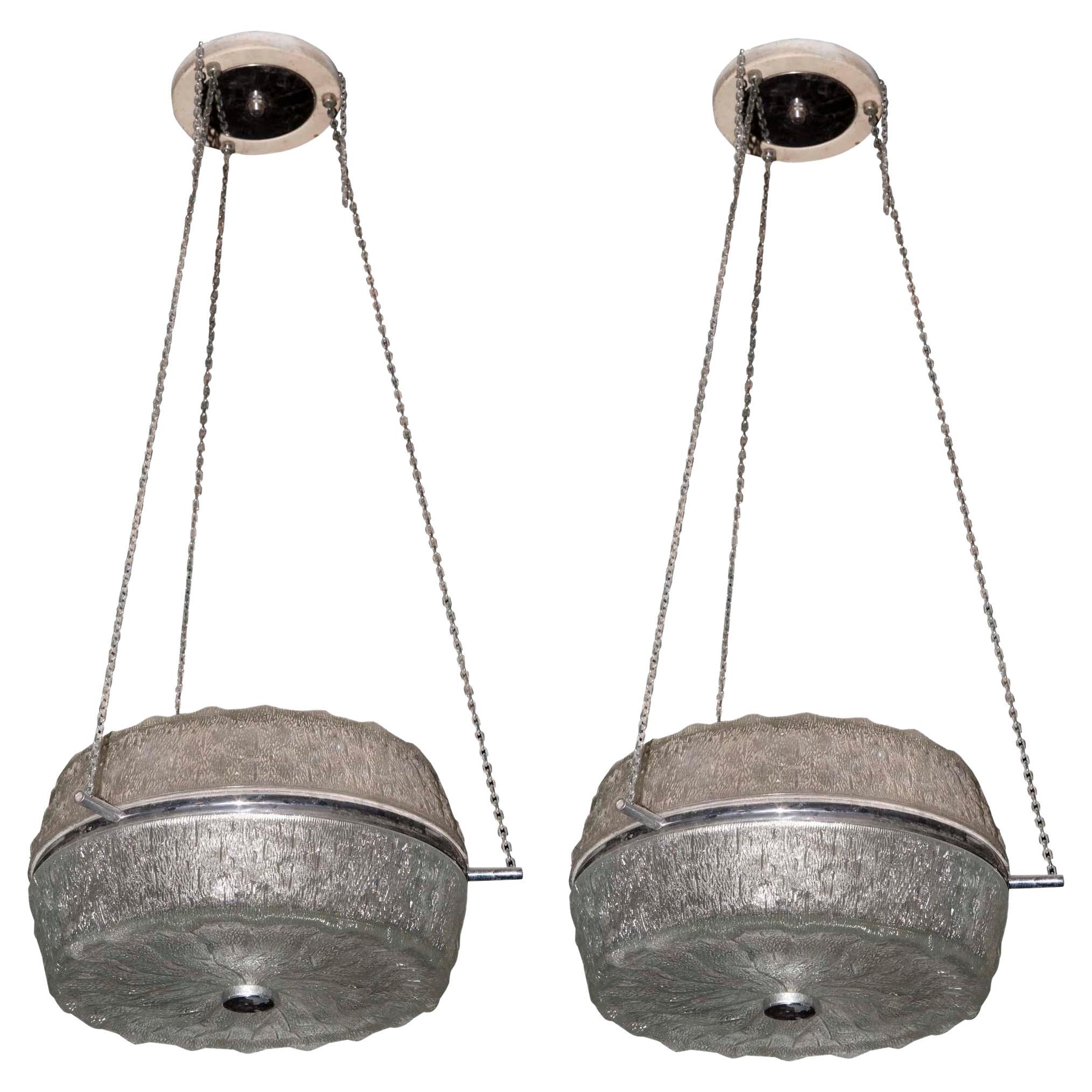 2 lampes à suspension en cristal, 1950 en vente
