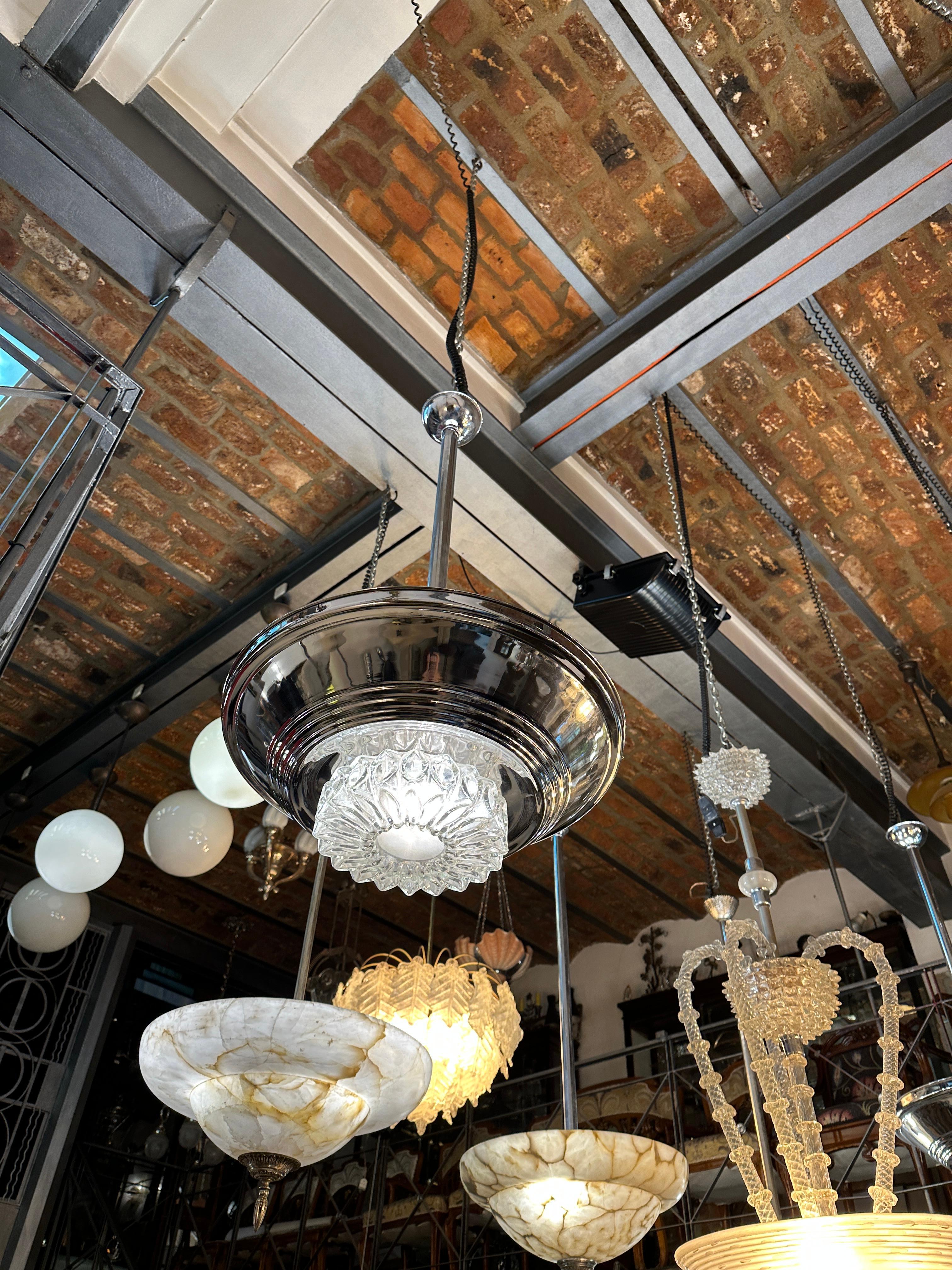 2 Hanging Lamps in Crystal and Chrome, 1950 For Sale 5