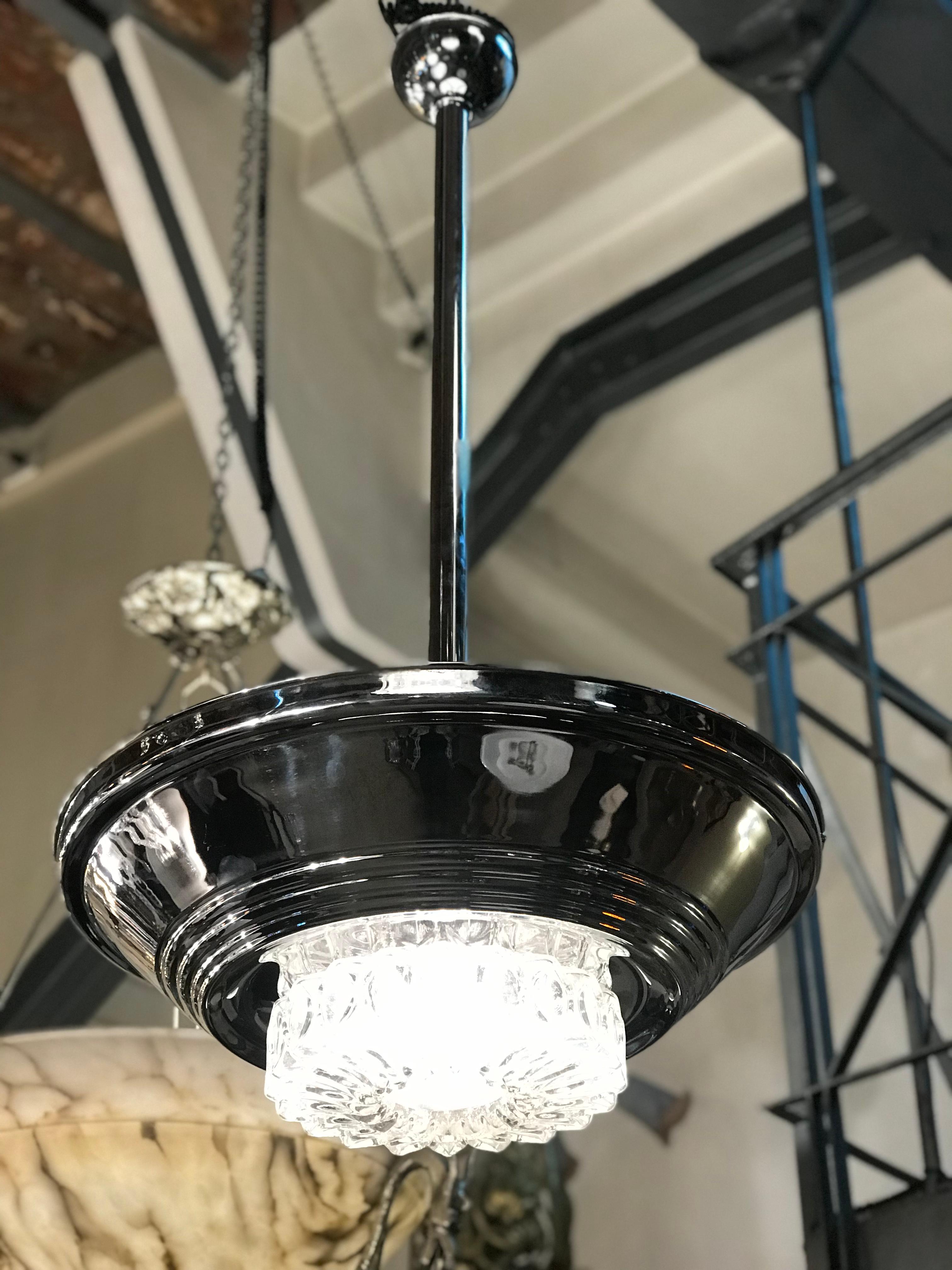 2 Hanging Lamps in Crystal and Chrome, 1950 For Sale 7