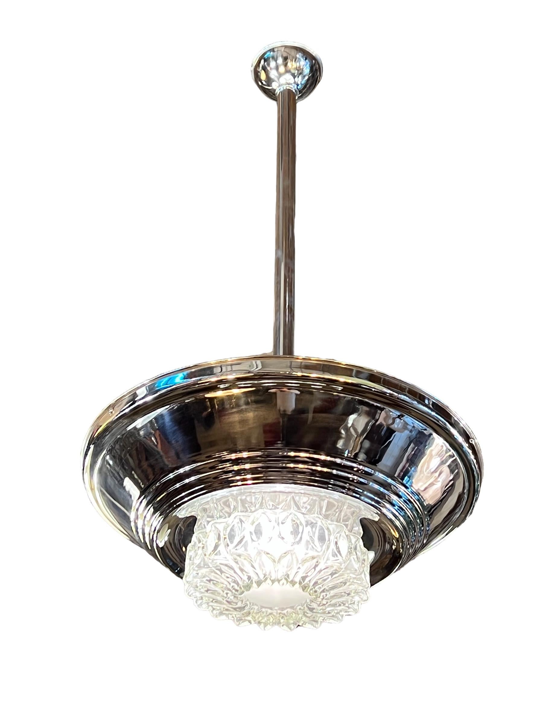 2 Hanging Lamps in Crystal and Chrome, 1950 For Sale 1