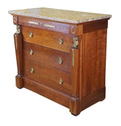 2 Harden French Empire Egyptian Revival Cherry Marble Nightstands Commodes Chest