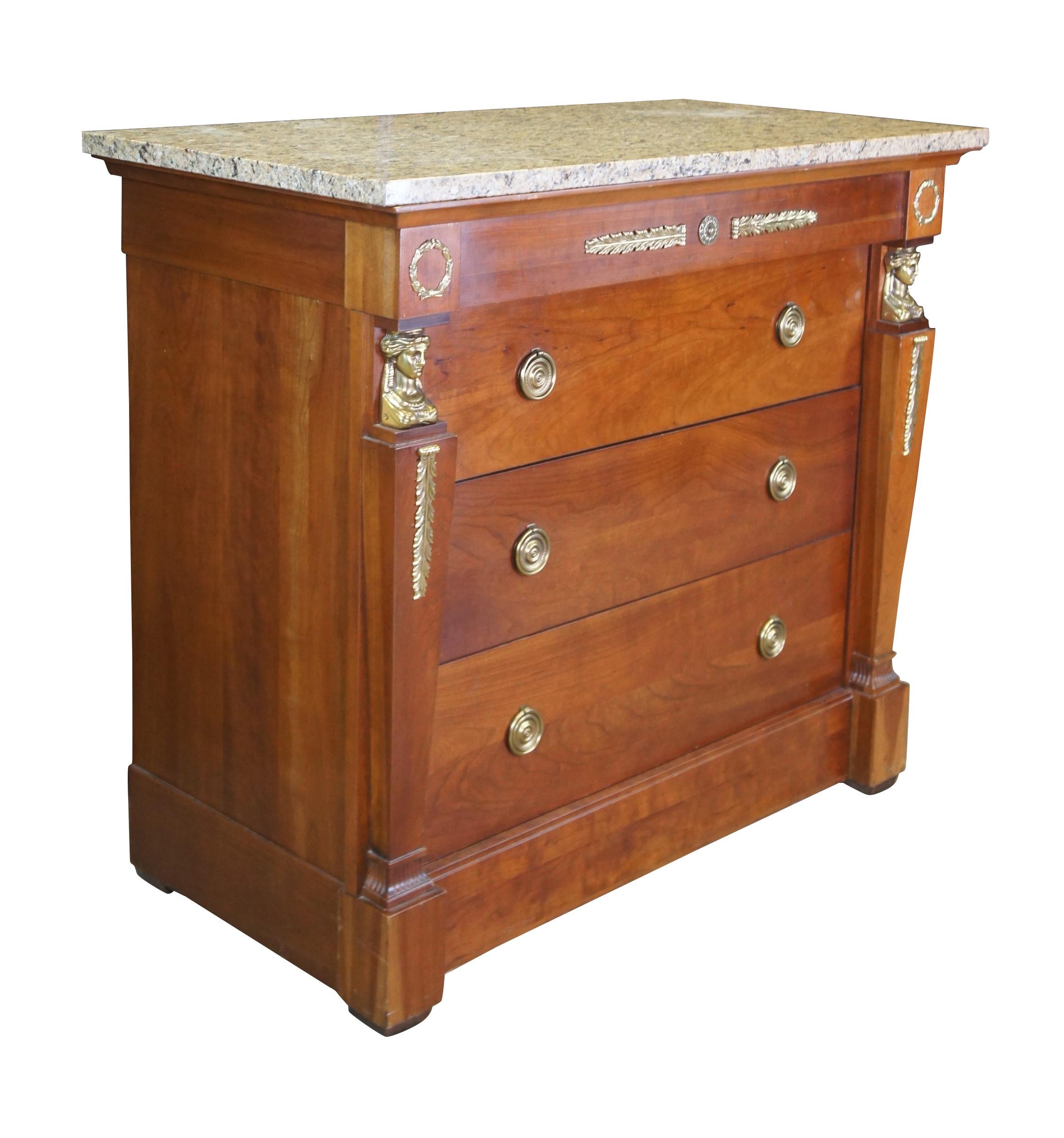 2 Harden French Empire Egyptian Revival Cherry Marble Nightstands Commodes Chest In Good Condition For Sale In Dayton, OH