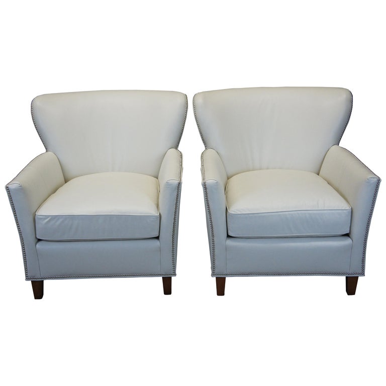 2 Harden White Leather And Nailhead, White Leather Club Chairs