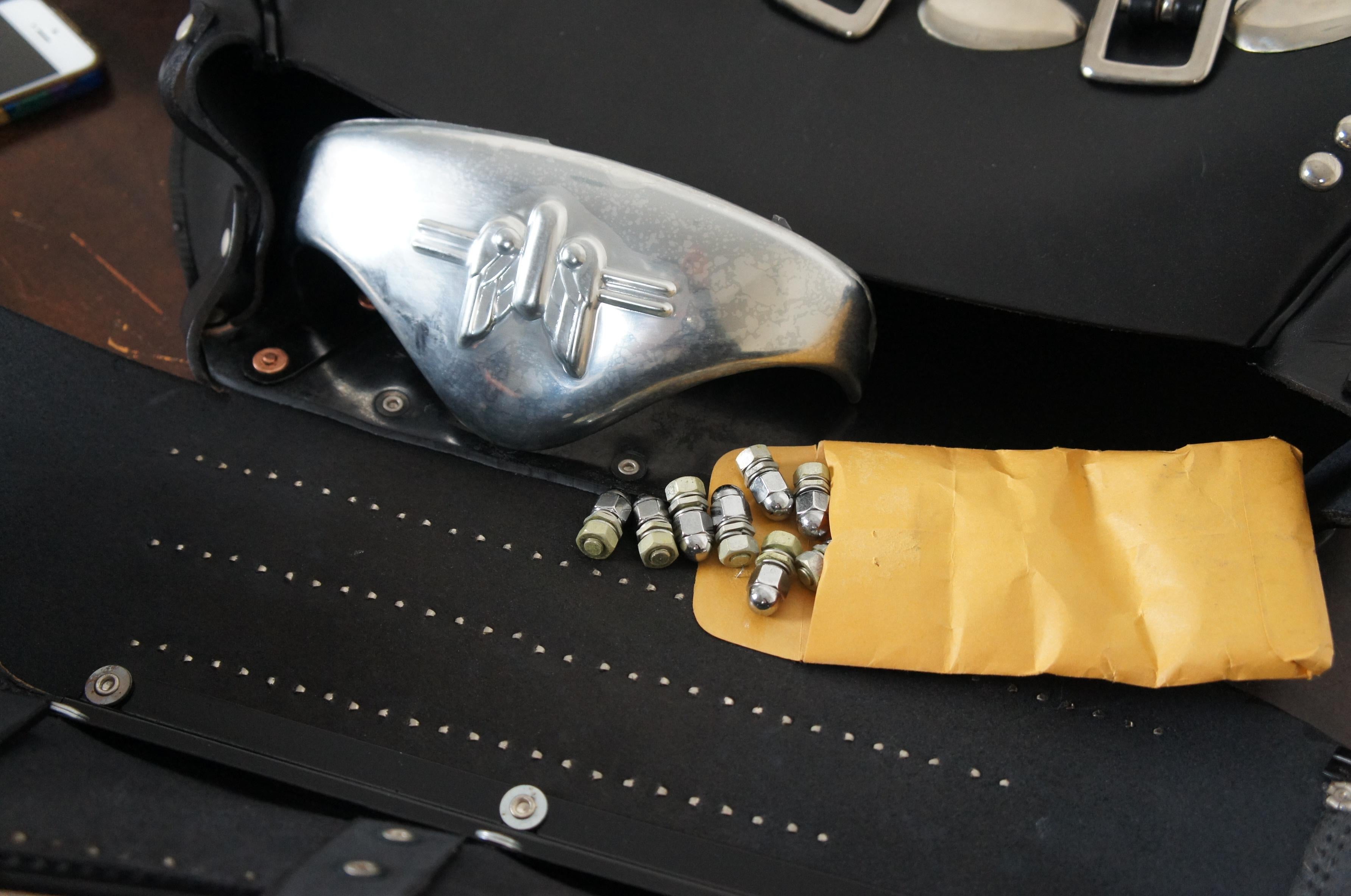 2 Harley Davidson OEM Knuckle Flat Panhead Black Studded Leather Saddlebags Pair 3
