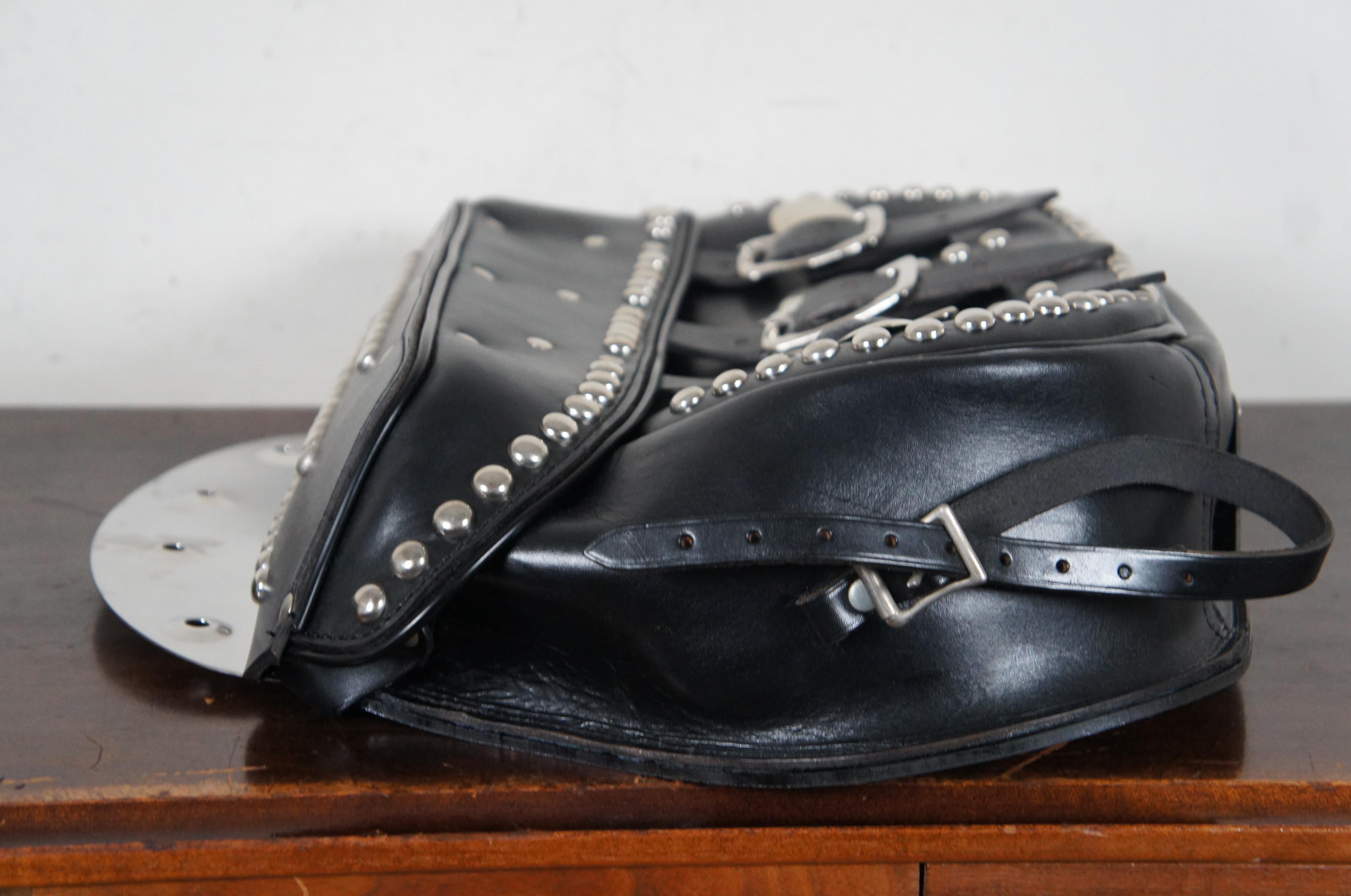 American Classical 2 Harley Davidson OEM Knuckle Flat Panhead Black Studded Leather Saddlebags Pair