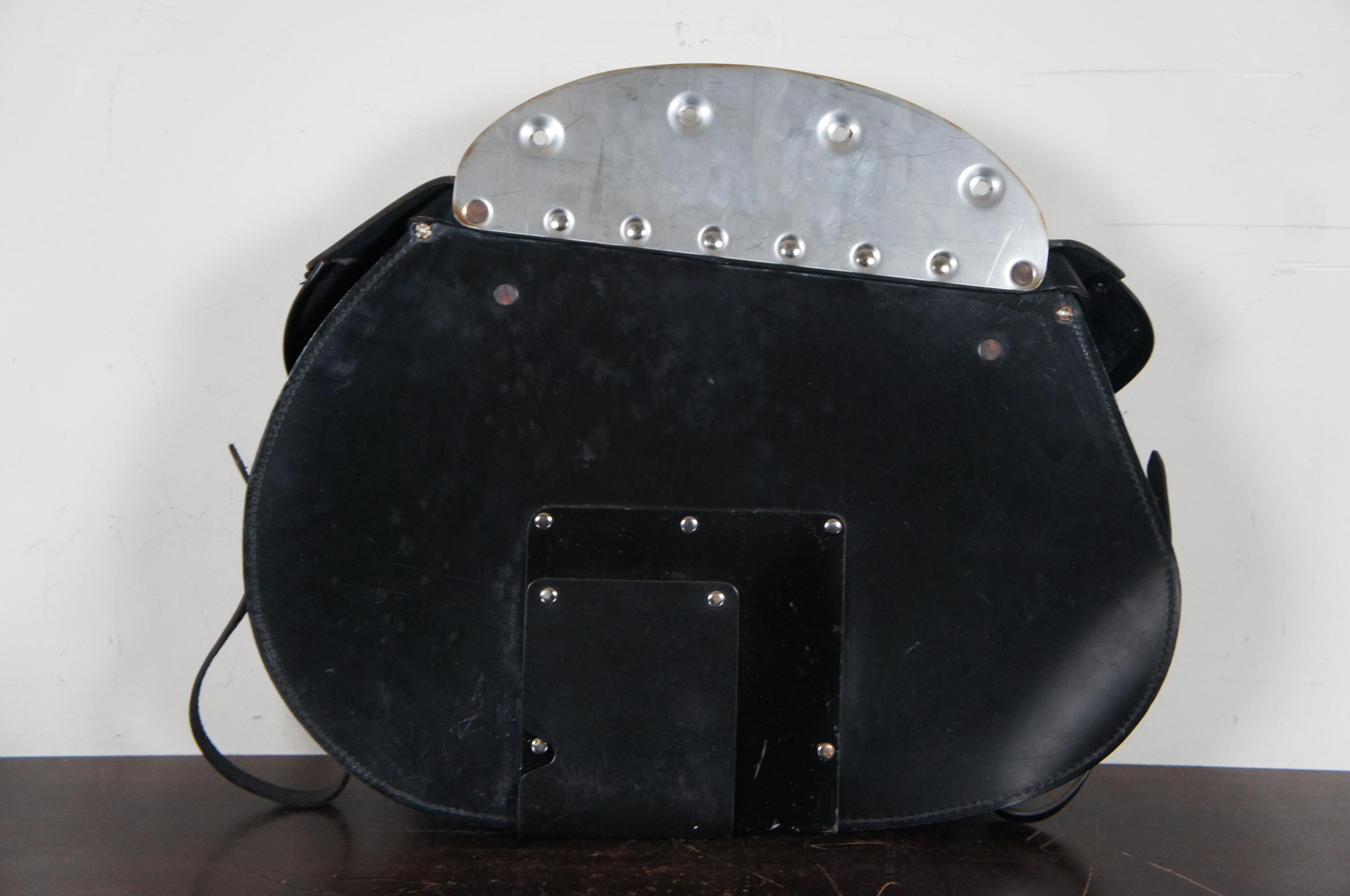 20th Century 2 Harley Davidson OEM Knuckle Flat Panhead Black Studded Leather Saddlebags Pair