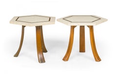 2 Harvey Probber White Terrazzo and Bronze Inlay Hexagonal End / Side Tables