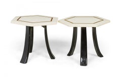 2 Harvey Probber White Terrazzo and Bronze Inlay Hexagonal End / Side Tables