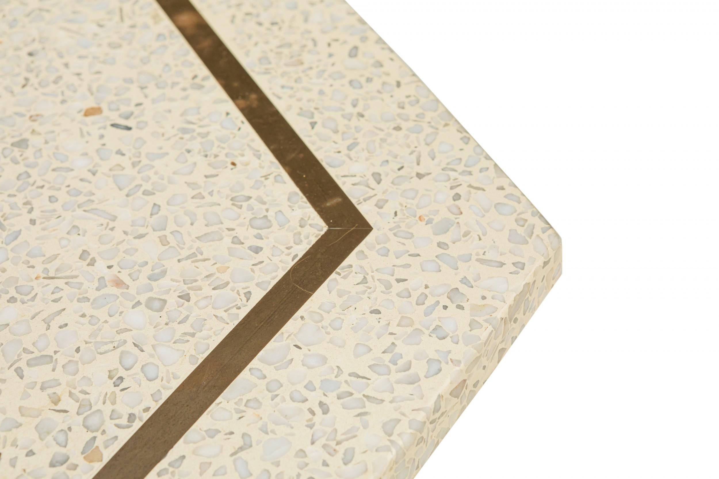 2 Harvey Probber White Terrazzo and Bronze Inlay Hexagonal End / Side Tables In Good Condition For Sale In New York, NY