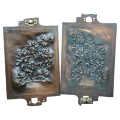 2 Heavy Antique Copper High Relief Grapevine Grape Wine Molds Plaques 25"