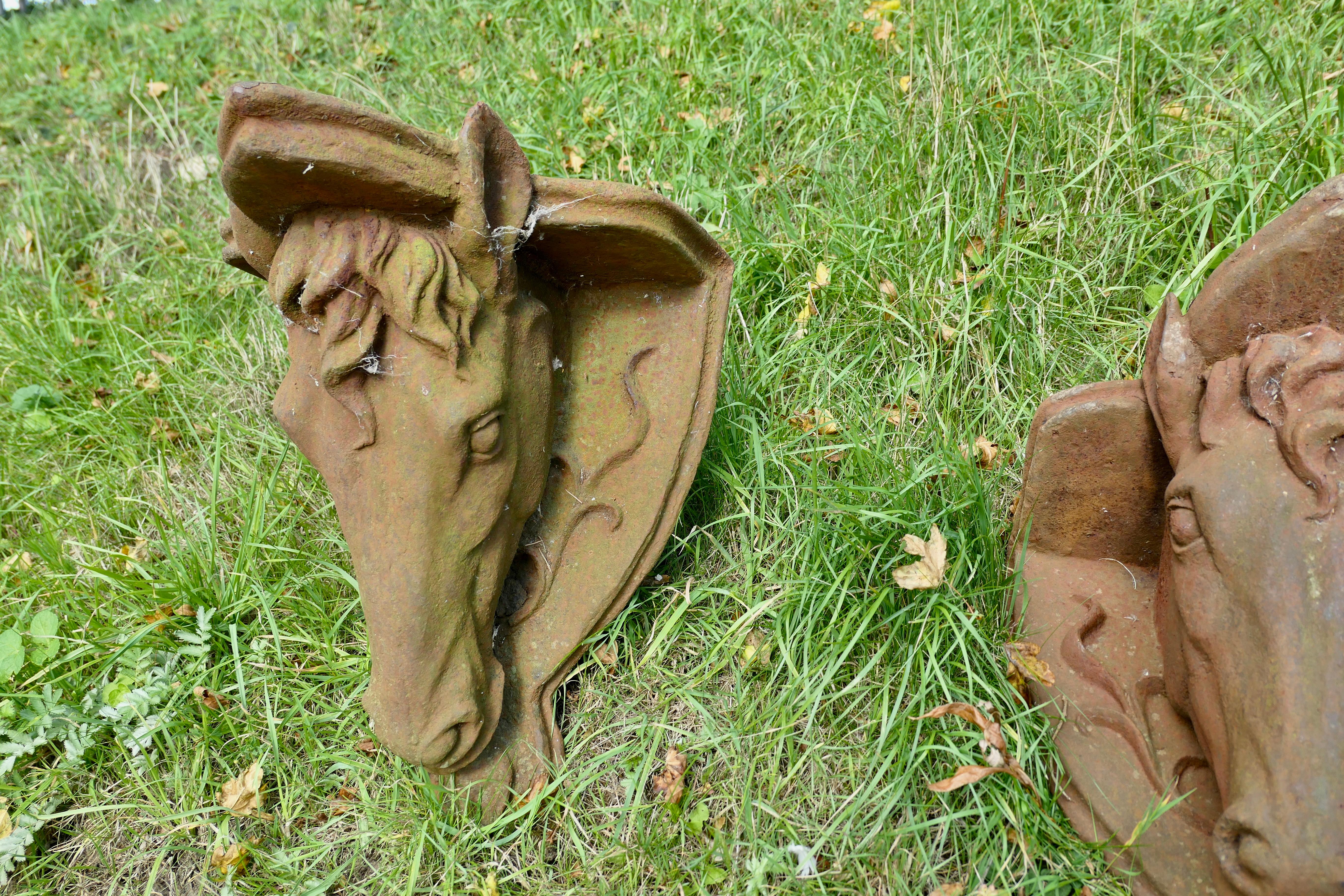 2 schwere gusseiserne Pferdeköpfe als Wandhalterung (Land) im Angebot