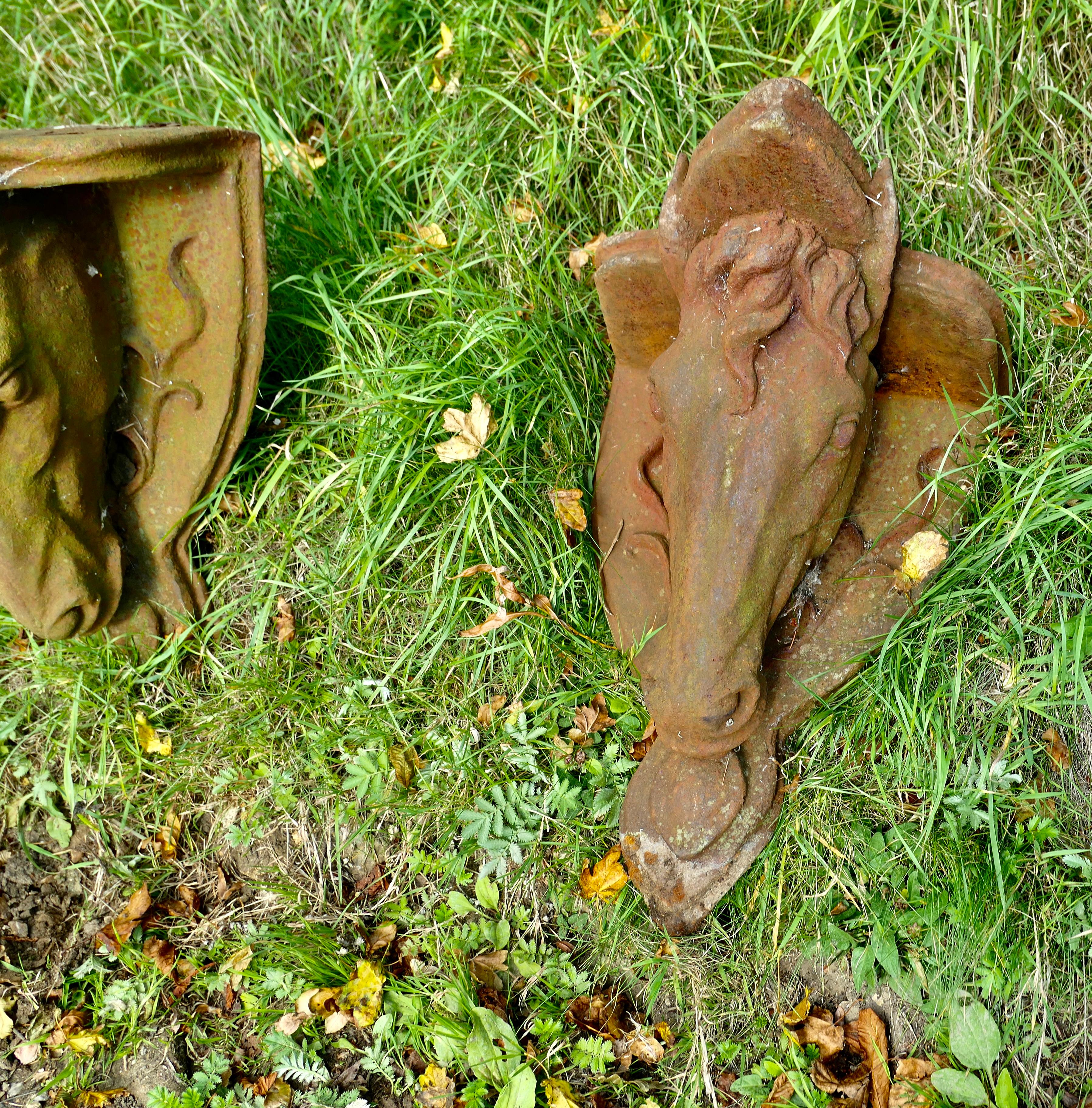2 schwere gusseiserne Pferdeköpfe als Wandhalterung im Zustand „Gut“ im Angebot in Godshill, Isle of Wight