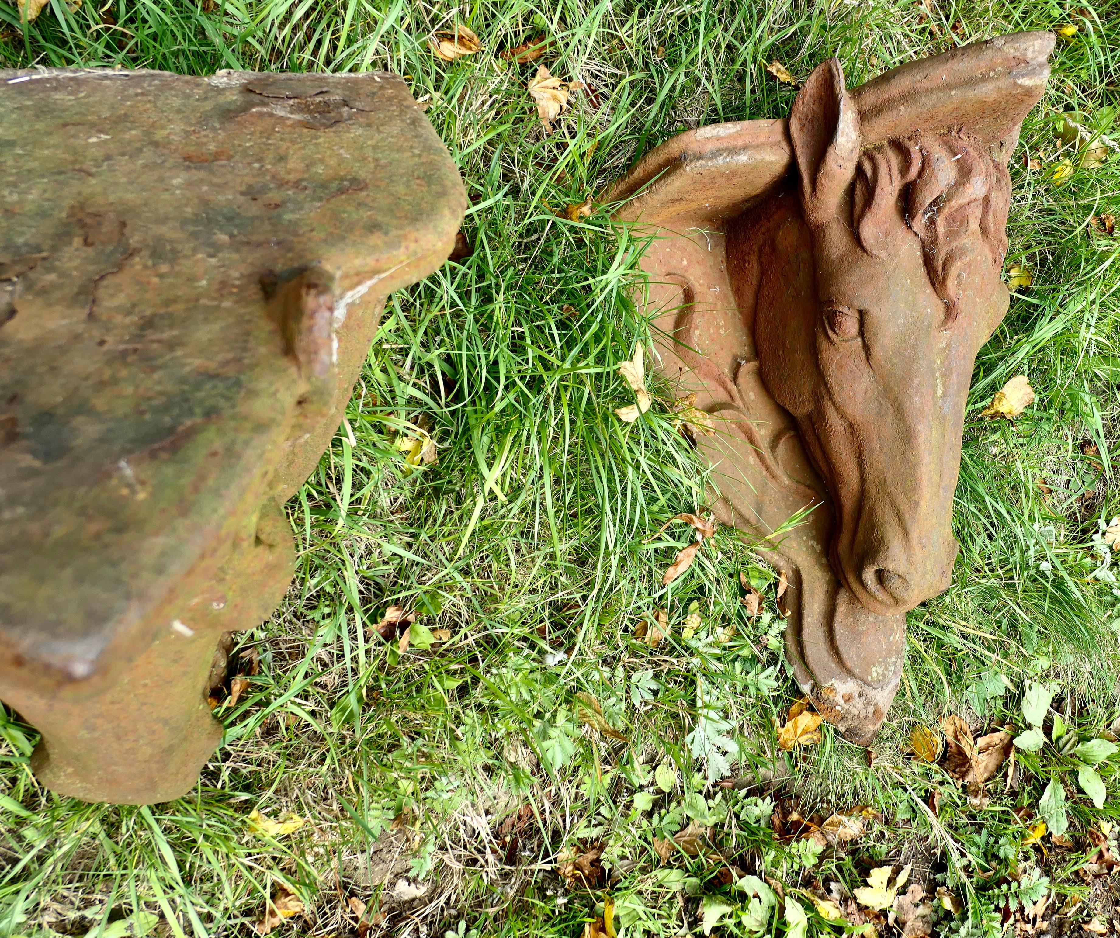 2 schwere gusseiserne Pferdeköpfe als Wandhalterung im Angebot 2