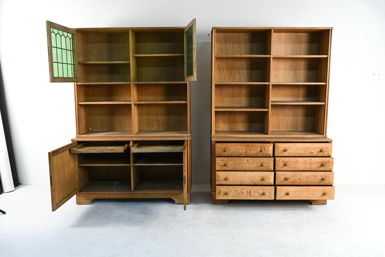 Scandinavian Modern '2' Henning Kjærnulf for Nyrup Oak Bookcase Cabinets, c. 1960s