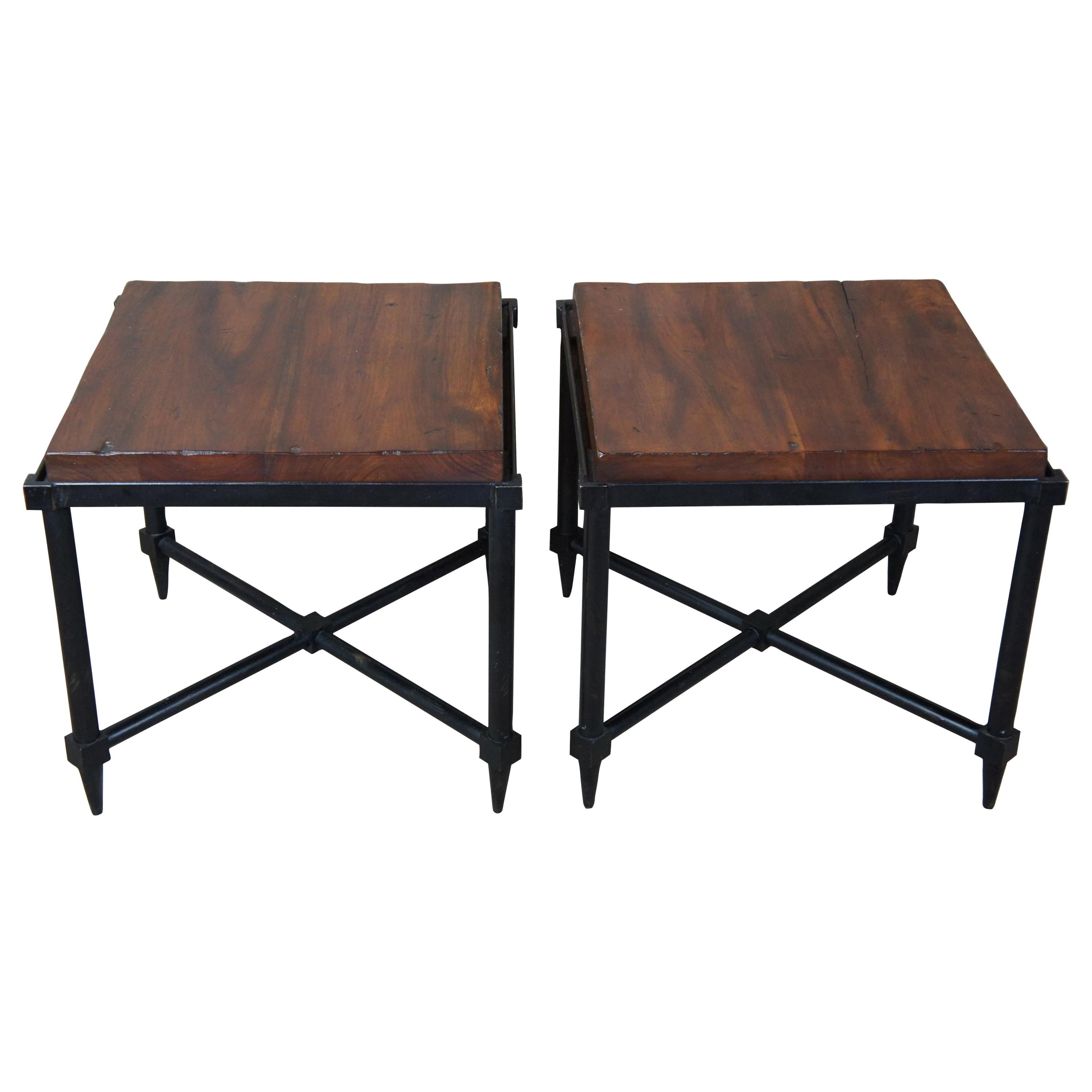 2 Henredon Acquisitions Iron and Wood Slab Campaign Tables Nightstand End Side