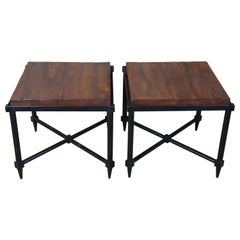 Retro 2 Henredon Acquisitions Iron and Wood Slab Campaign Tables Nightstand End Side