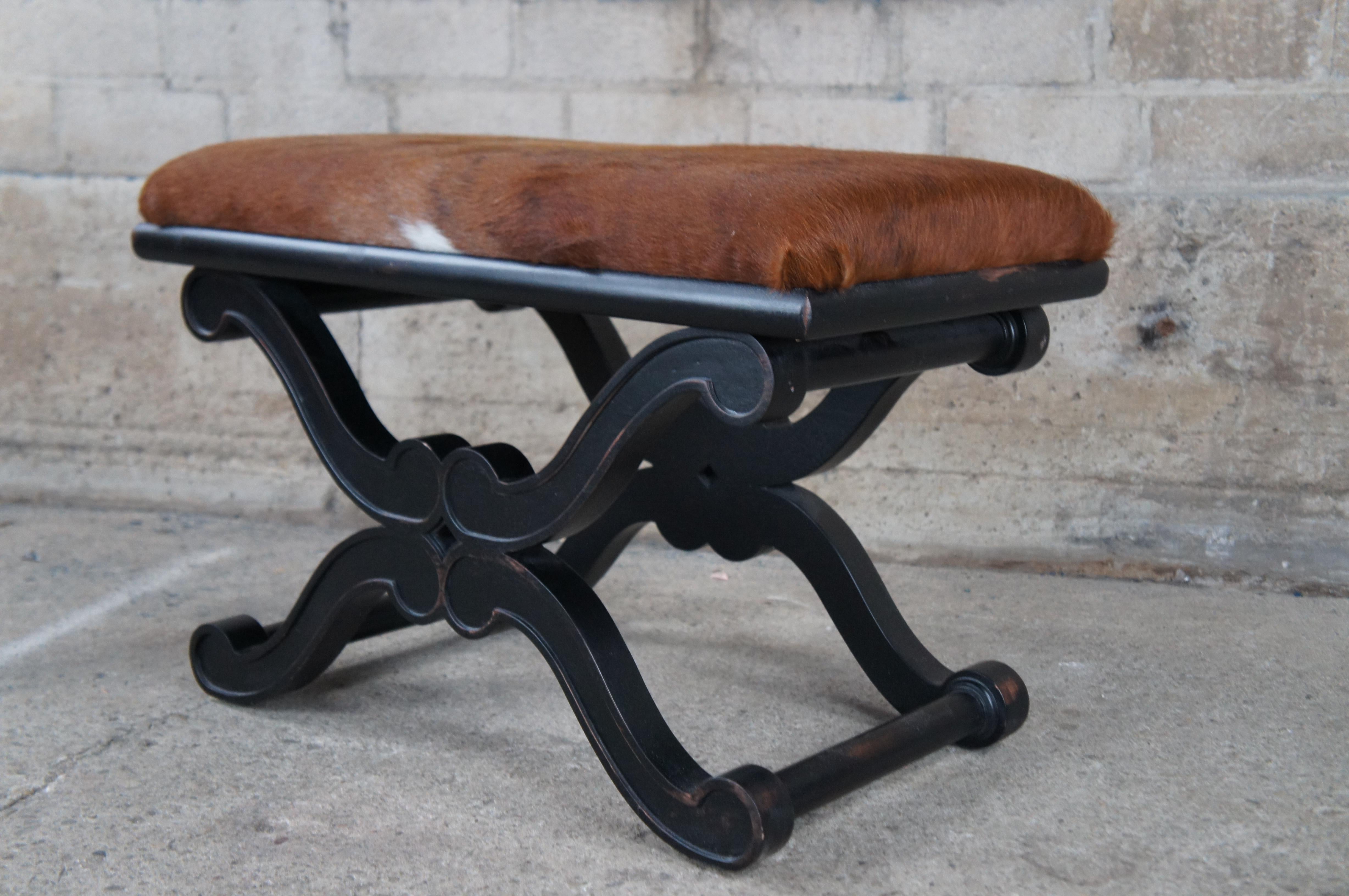 2 Henredon Celerie Kemble French Empire Curule Cowhide Stools Ottomans Bench For Sale 4